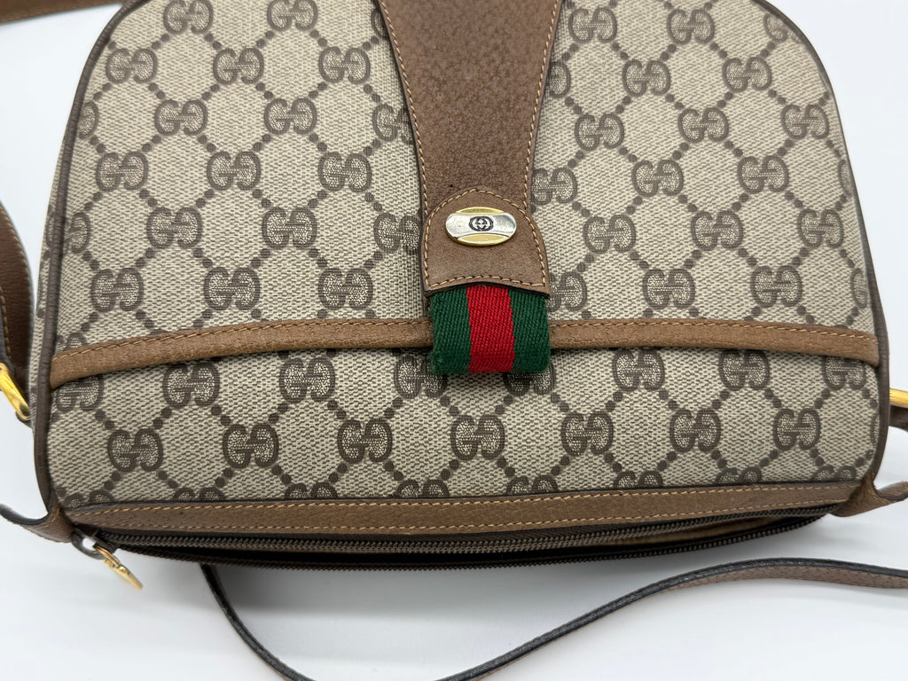 Gucci GG Supreme Web Sherry Line Shoulder Bag – Beige / Red / Gold (SKU: 152643)