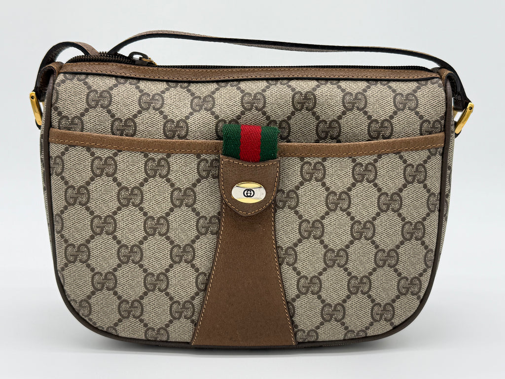 Gucci GG Supreme Web Sherry Line Shoulder Bag – Beige / Red / Gold (SKU: 152643)