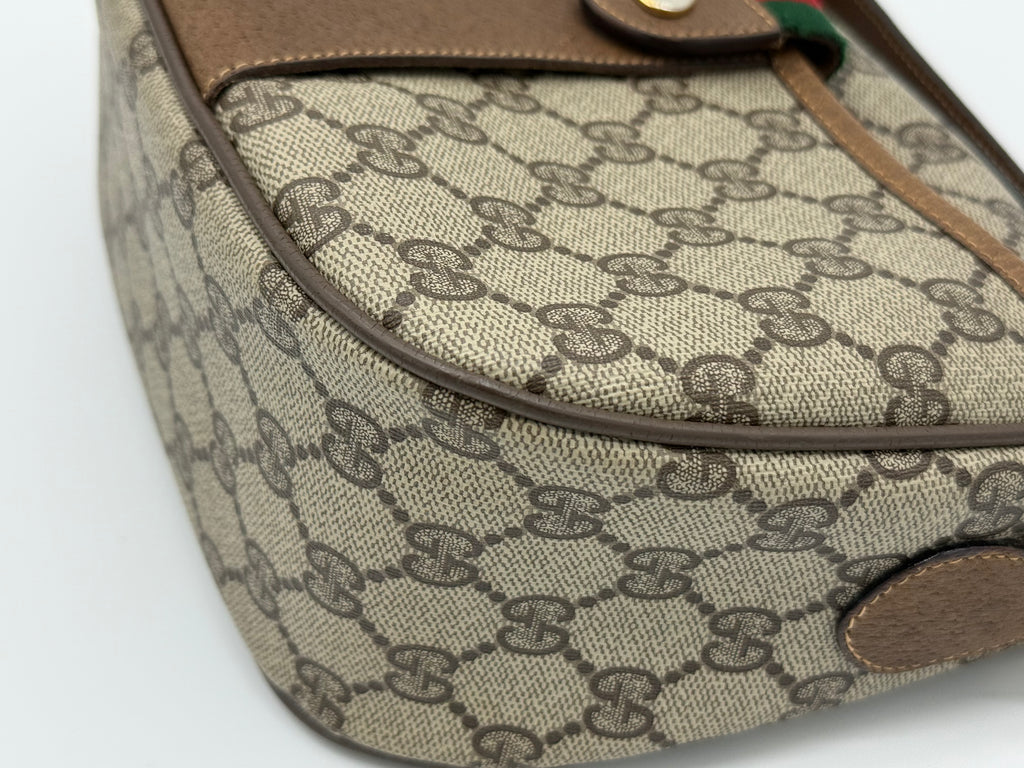 Gucci GG Supreme Web Sherry Line Shoulder Bag – Beige / Red / Gold (SKU: 152643)