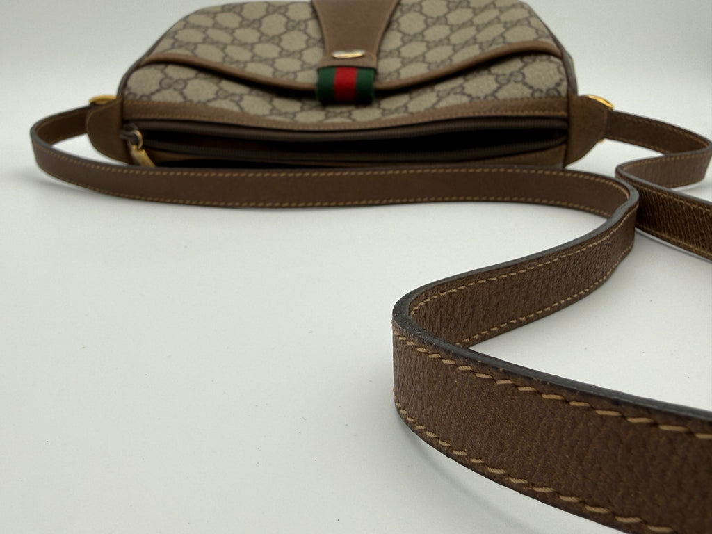 Gucci GG Supreme Web Sherry Line Shoulder Bag – Beige / Red / Gold (SKU: 152643)