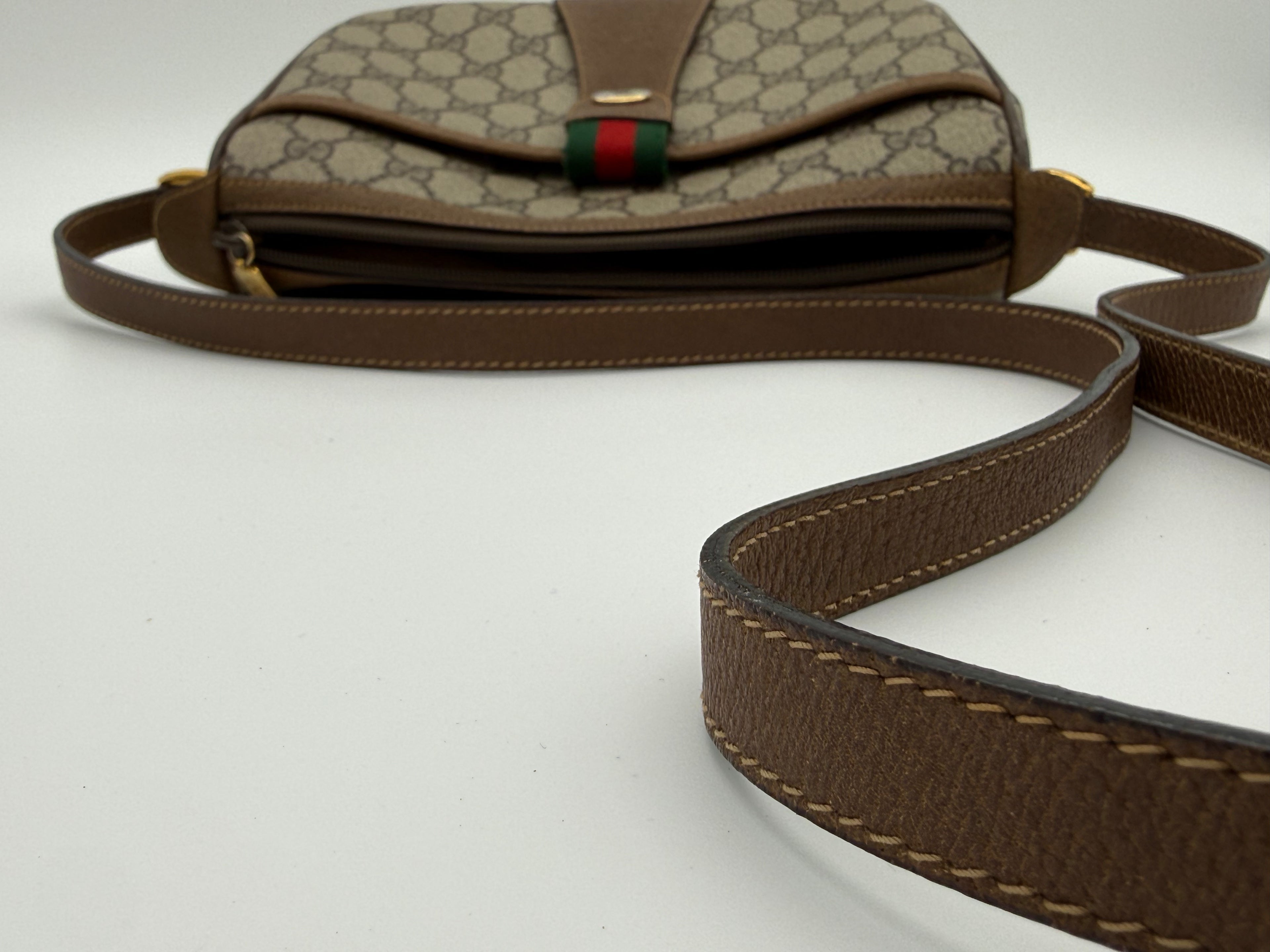 Gucci GG Supreme Web Sherry Line Shoulder Bag – Beige / Red / Gold (SKU: 152643)