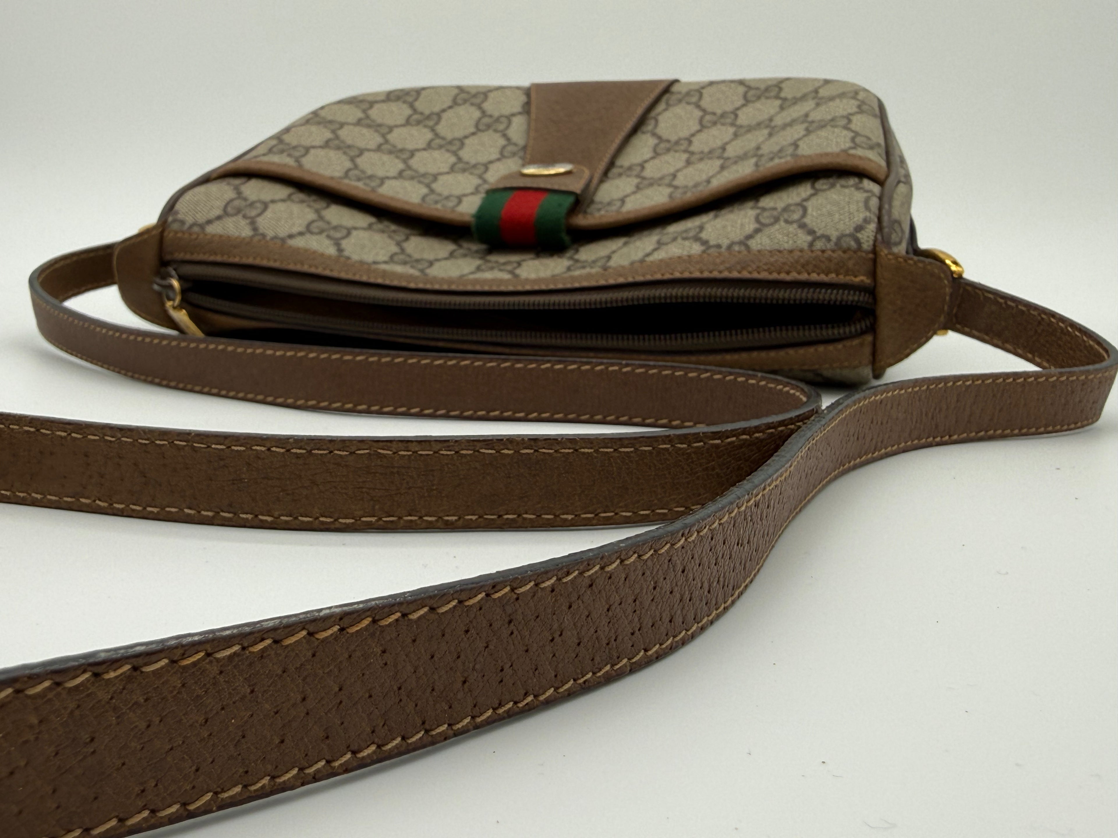 Gucci GG Supreme Web Sherry Line Shoulder Bag – Beige / Red / Gold (SKU: 152643)