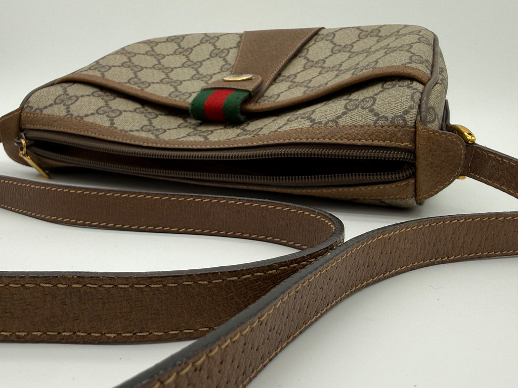 Gucci GG Supreme Web Sherry Line Shoulder Bag – Beige / Red / Gold (SKU: 152643)