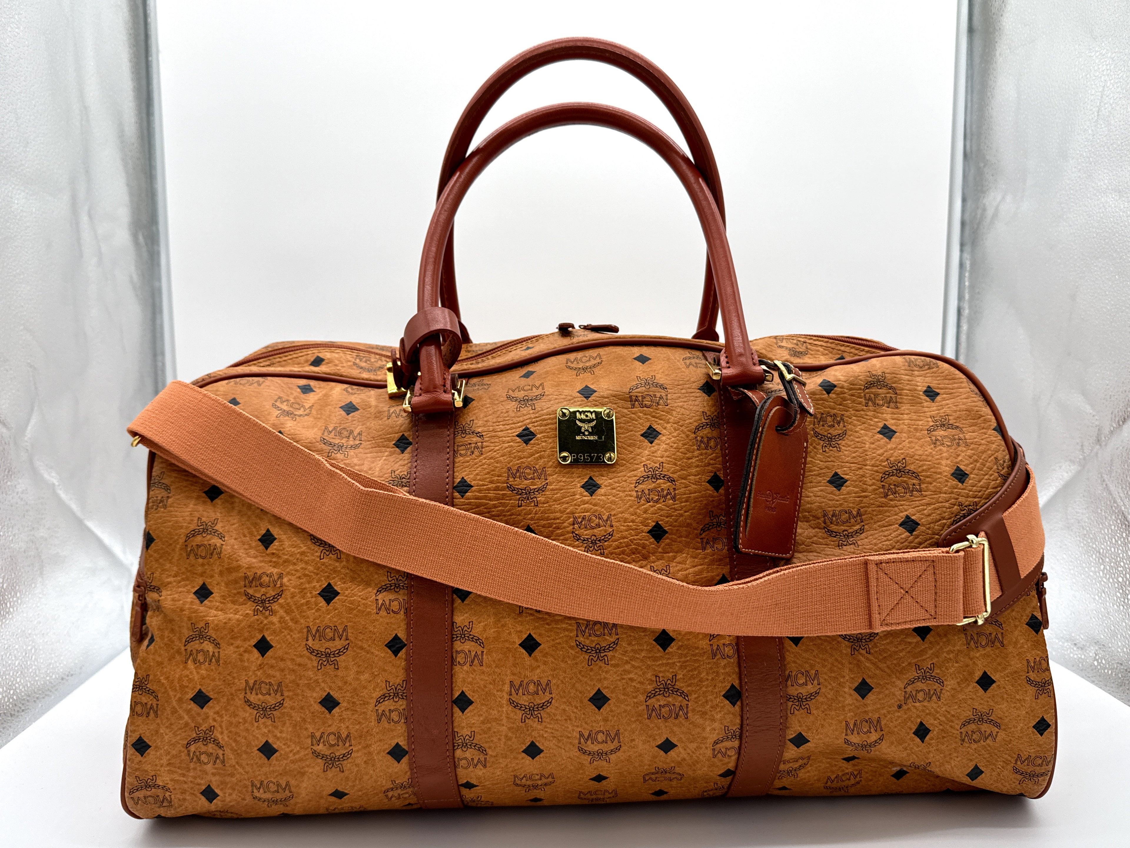MCM Logogram Visetos Boston Bag – Brown/Gold (SKU: 121348)