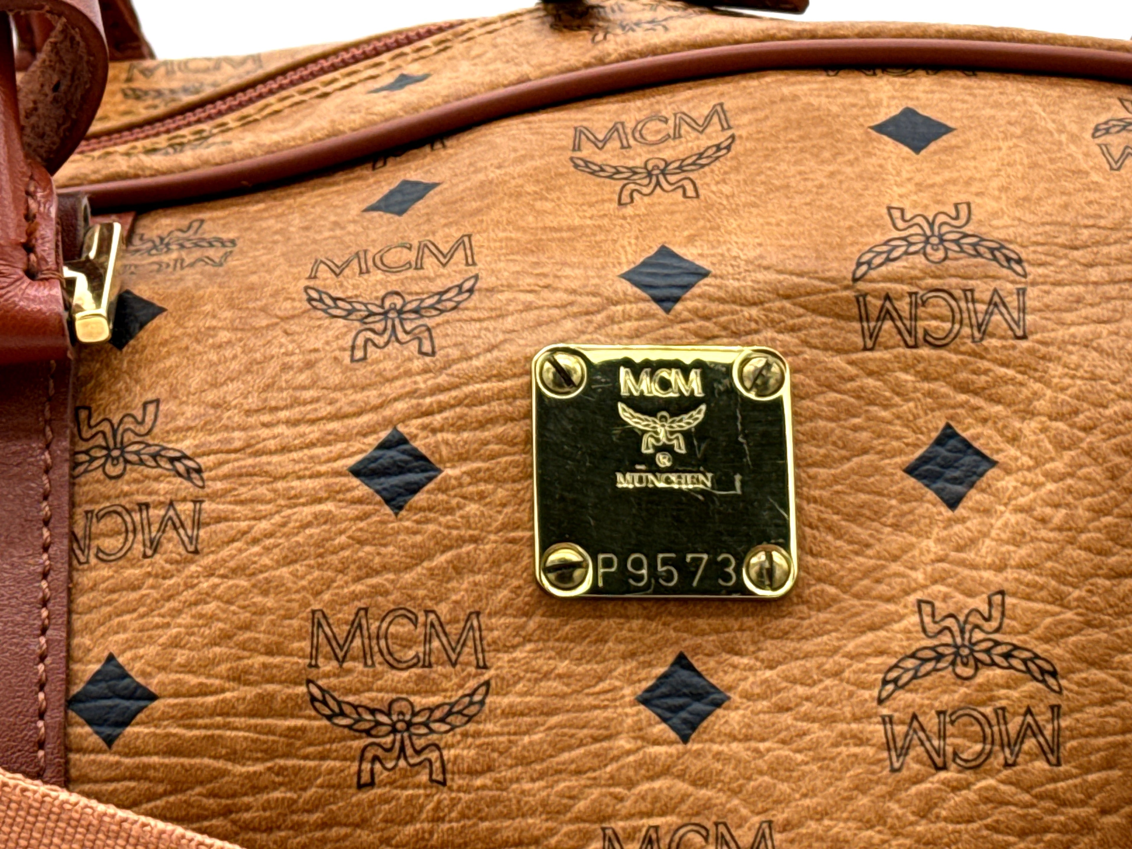 MCM Logogram Visetos Boston Bag – Brown/Gold (SKU: 121348)