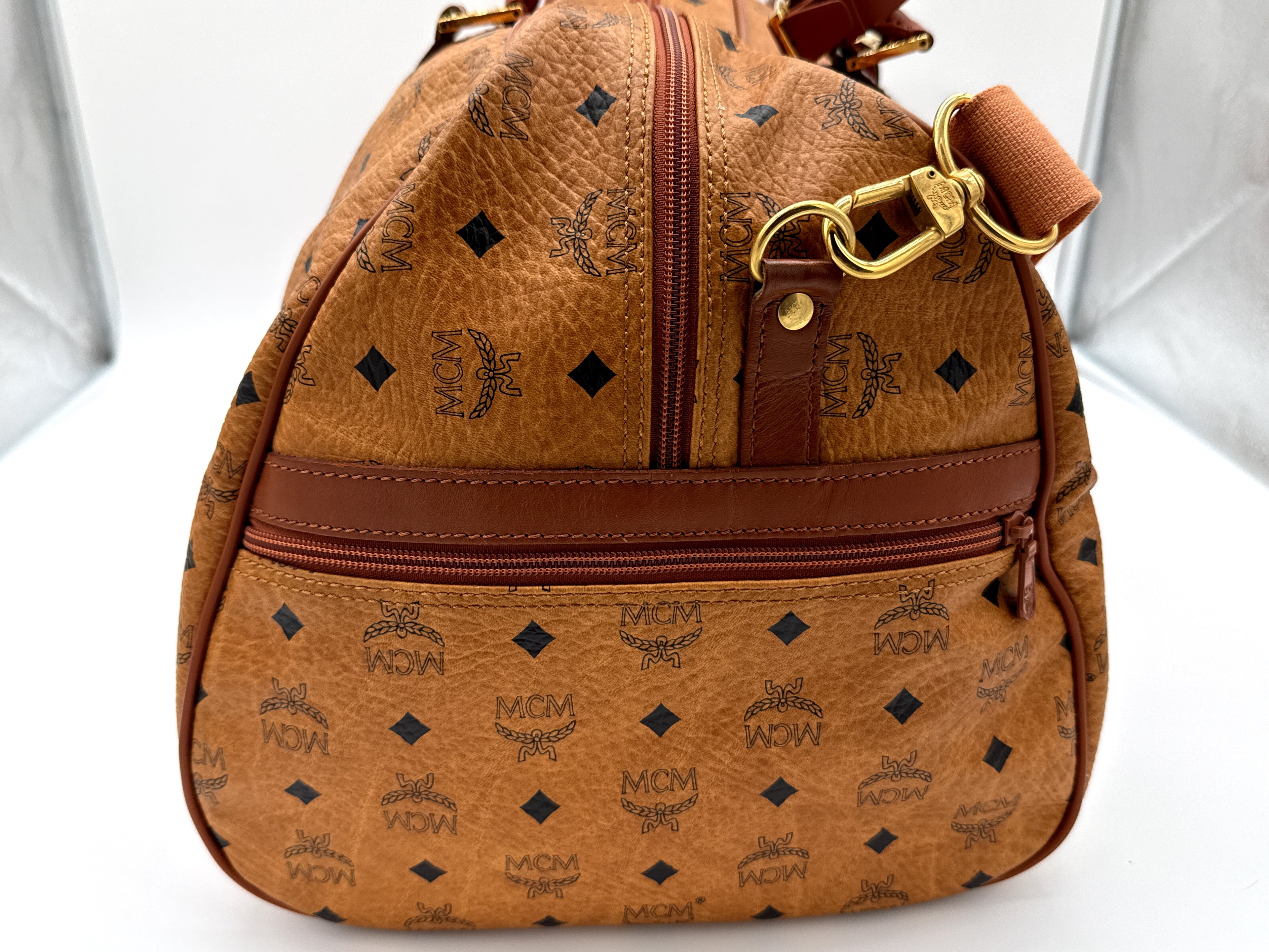 MCM Logogram Visetos Boston Bag – Brown/Gold (SKU: 121348)