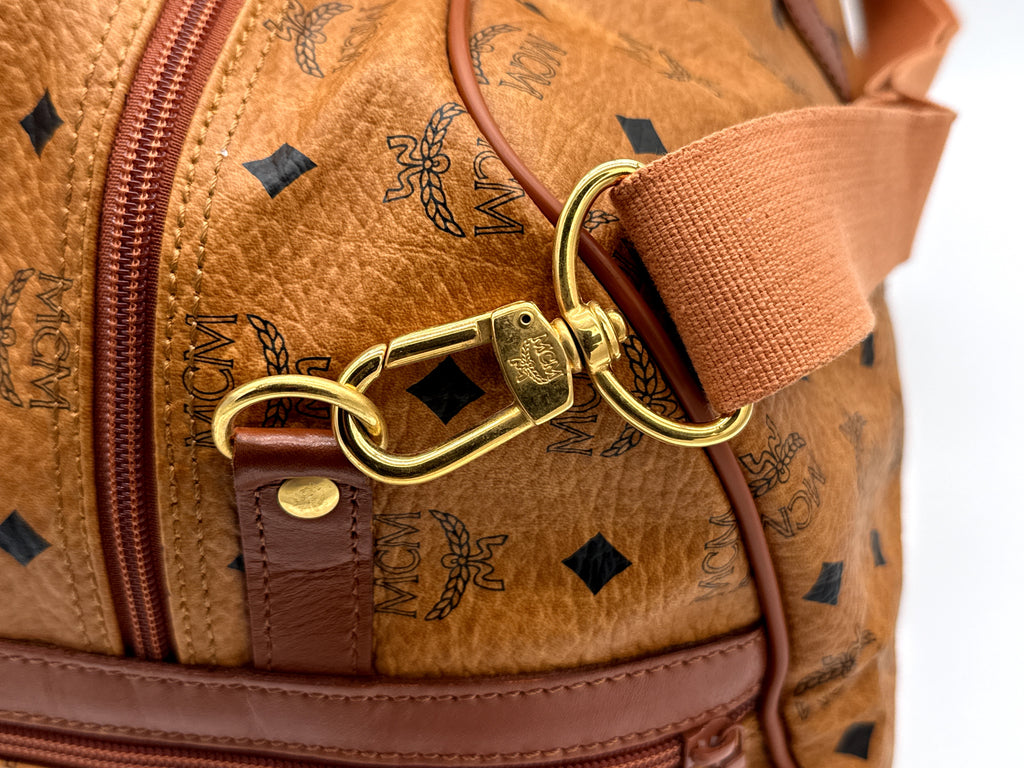 MCM Logogram Visetos Boston Bag – Brown/Gold (SKU: 121348)