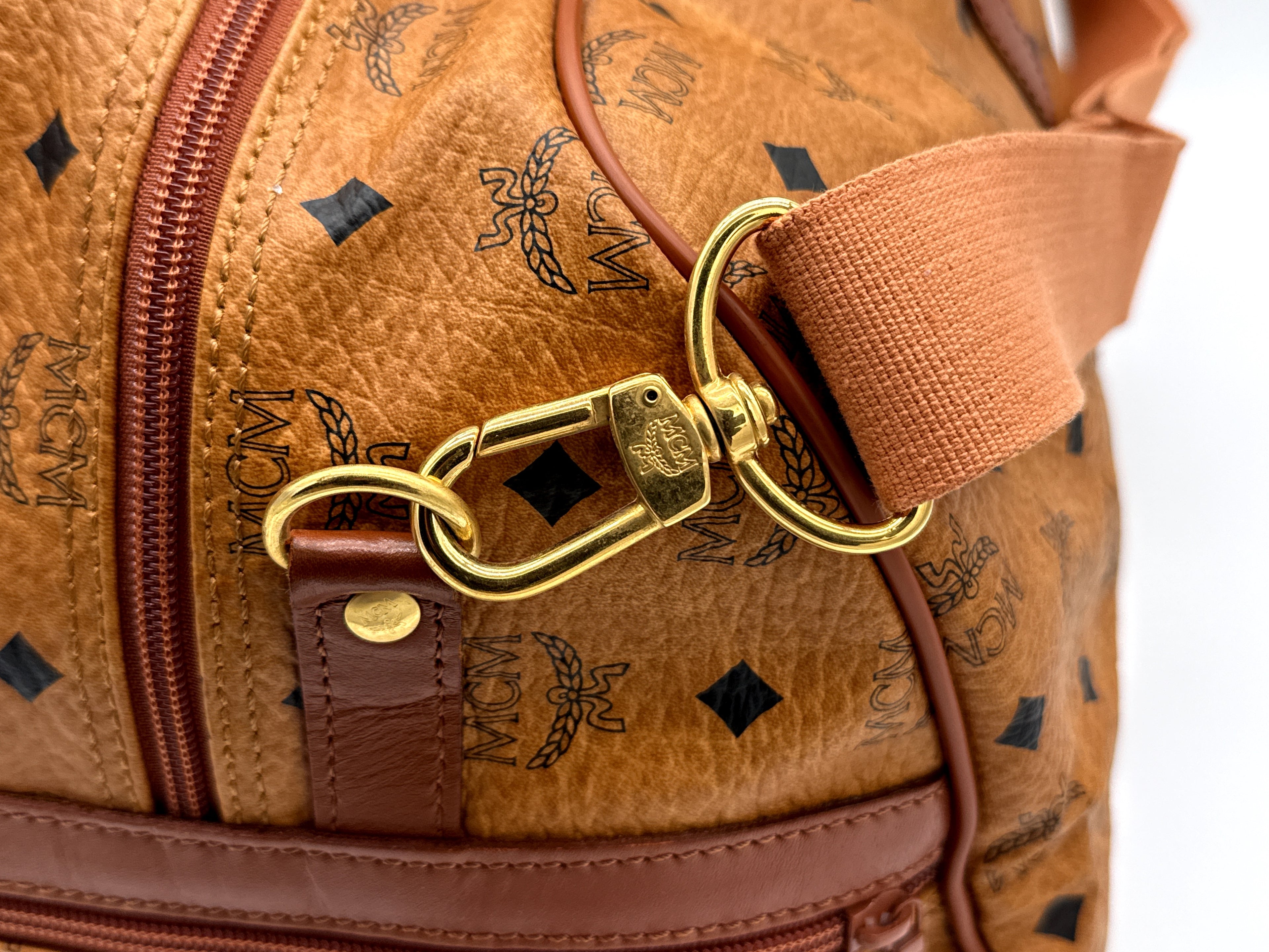 MCM Logogram Visetos Boston Bag – Brown/Gold (SKU: 121348)