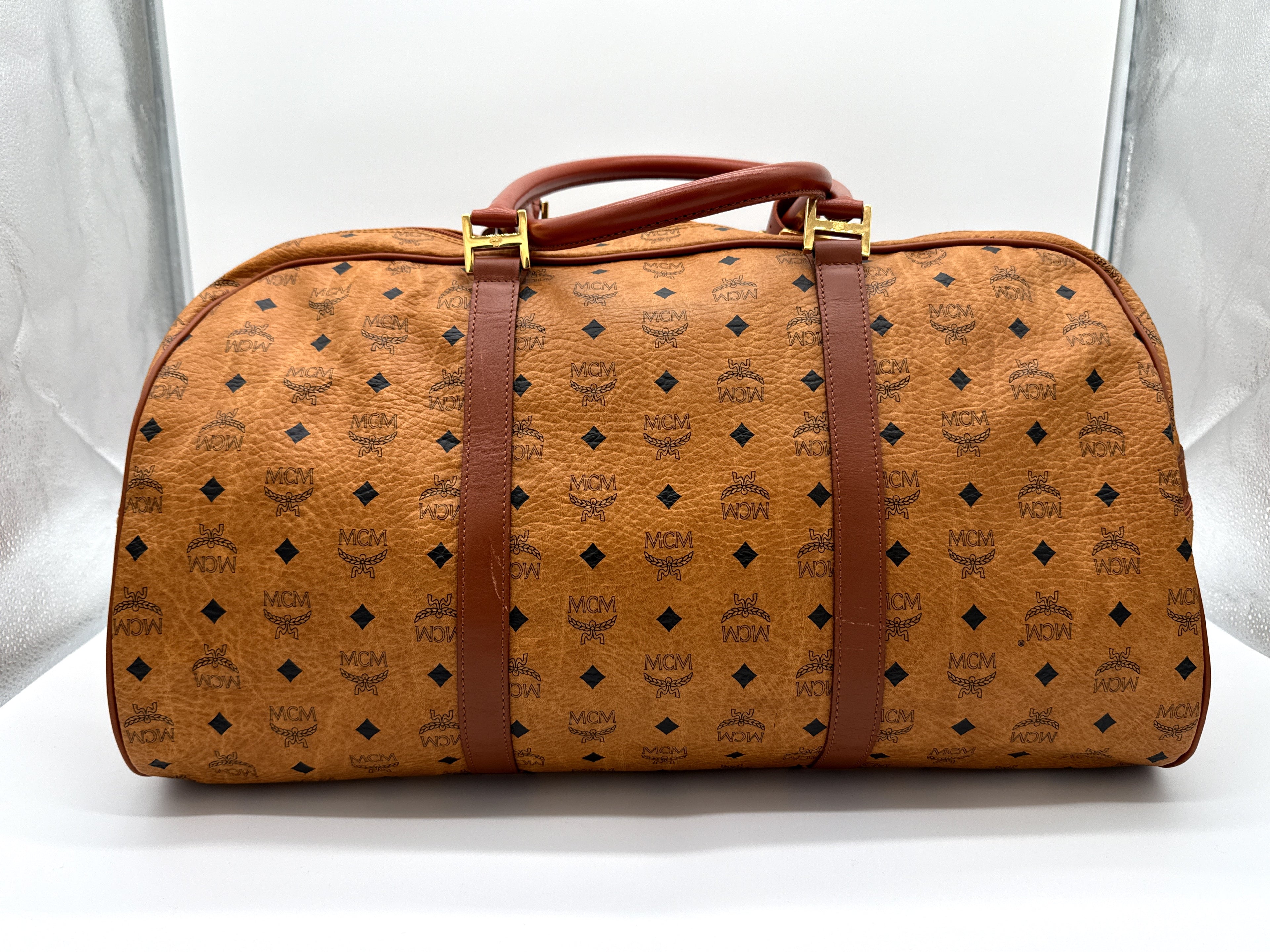 MCM Logogram Visetos Boston Bag – Brown/Gold (SKU: 121348)