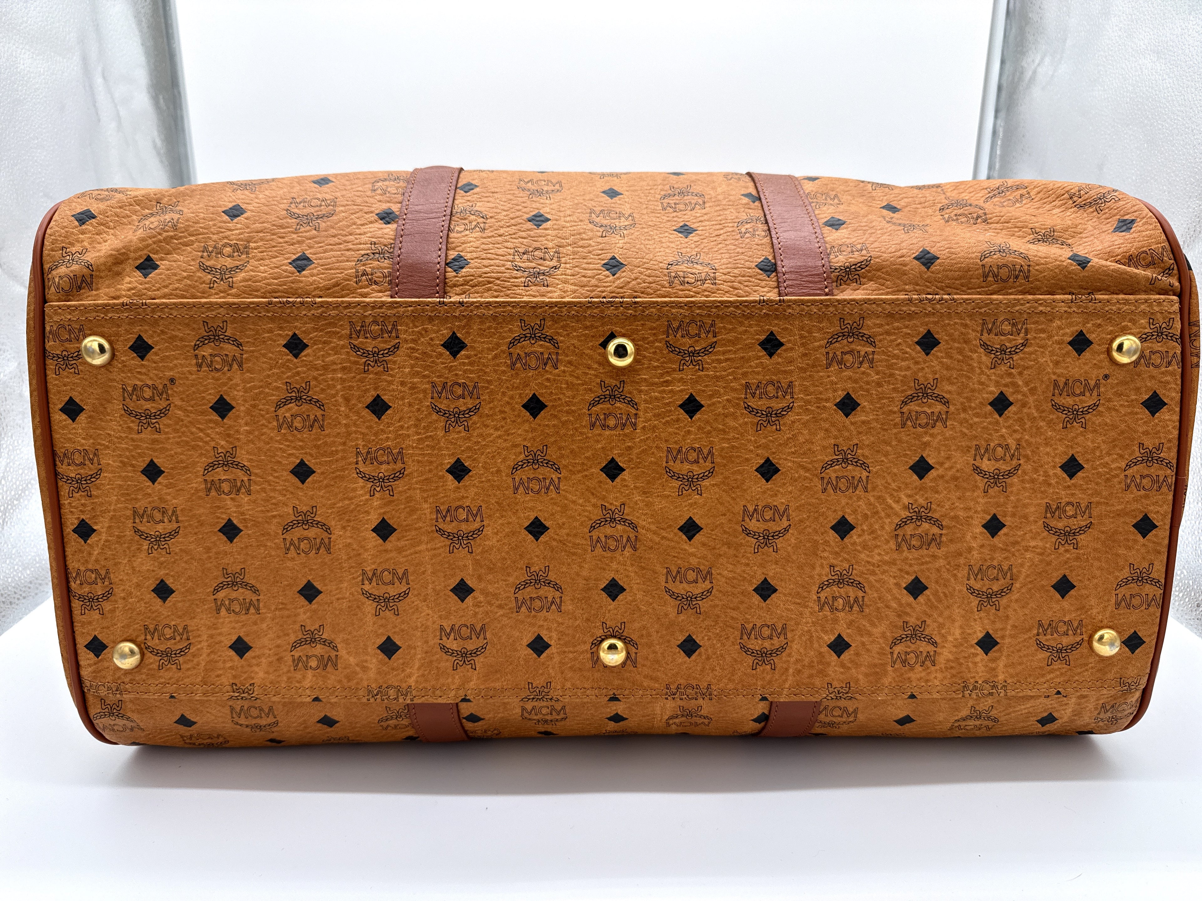 MCM Logogram Visetos Boston Bag – Brown/Gold (SKU: 121348)