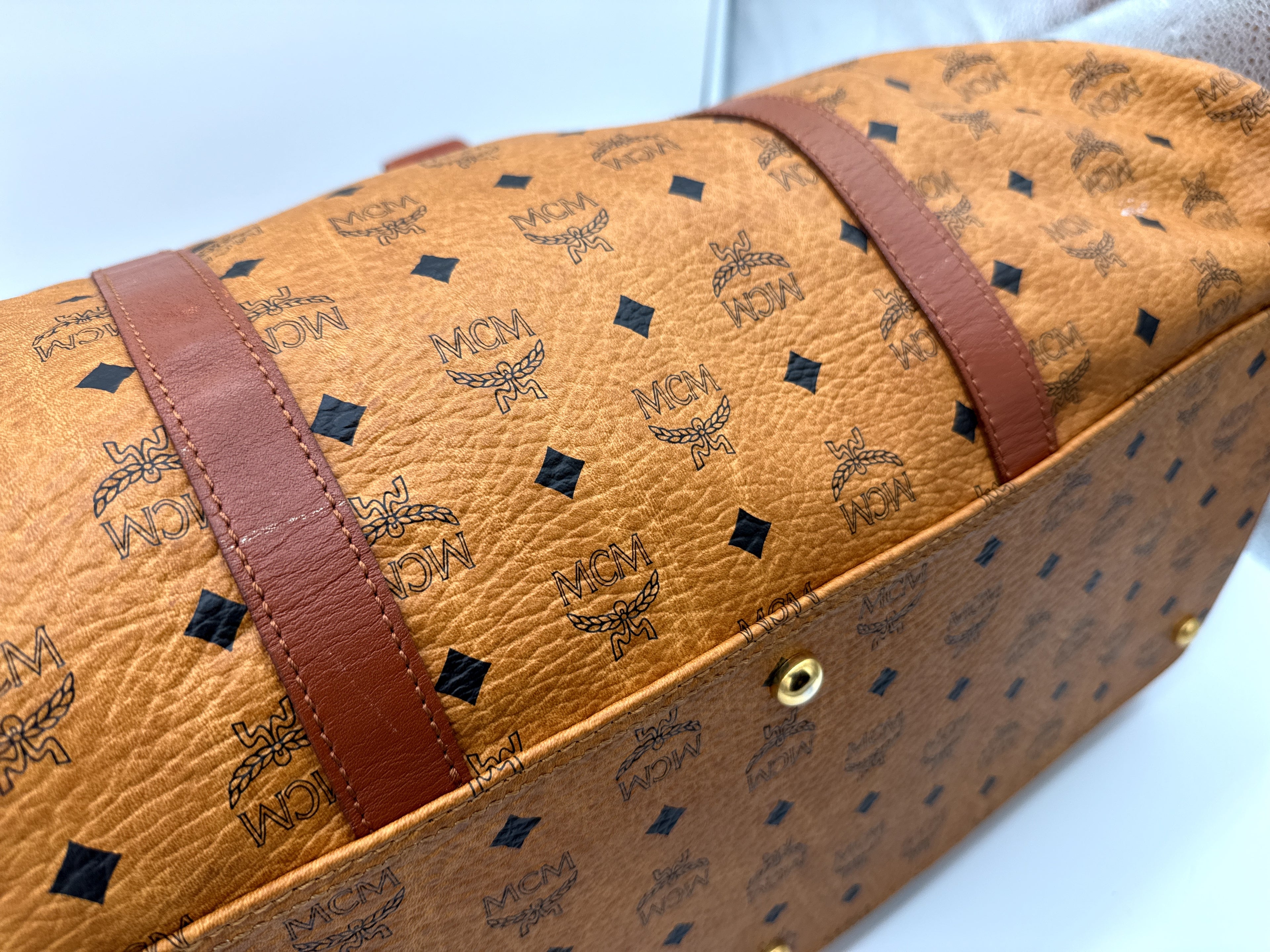 MCM Logogram Visetos Boston Bag – Brown/Gold (SKU: 121348)