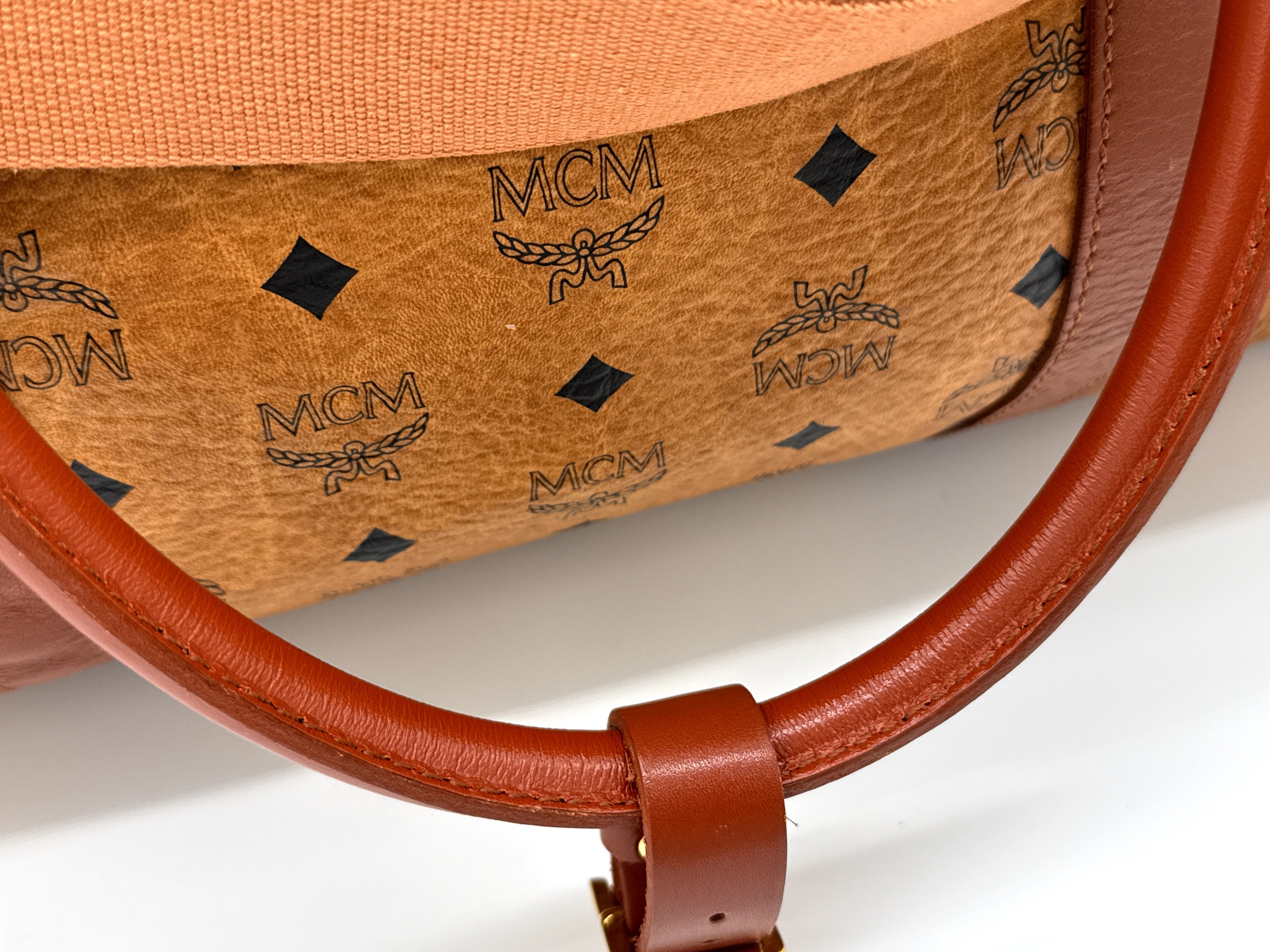 MCM Logogram Visetos Boston Bag – Brown/Gold (SKU: 121348)