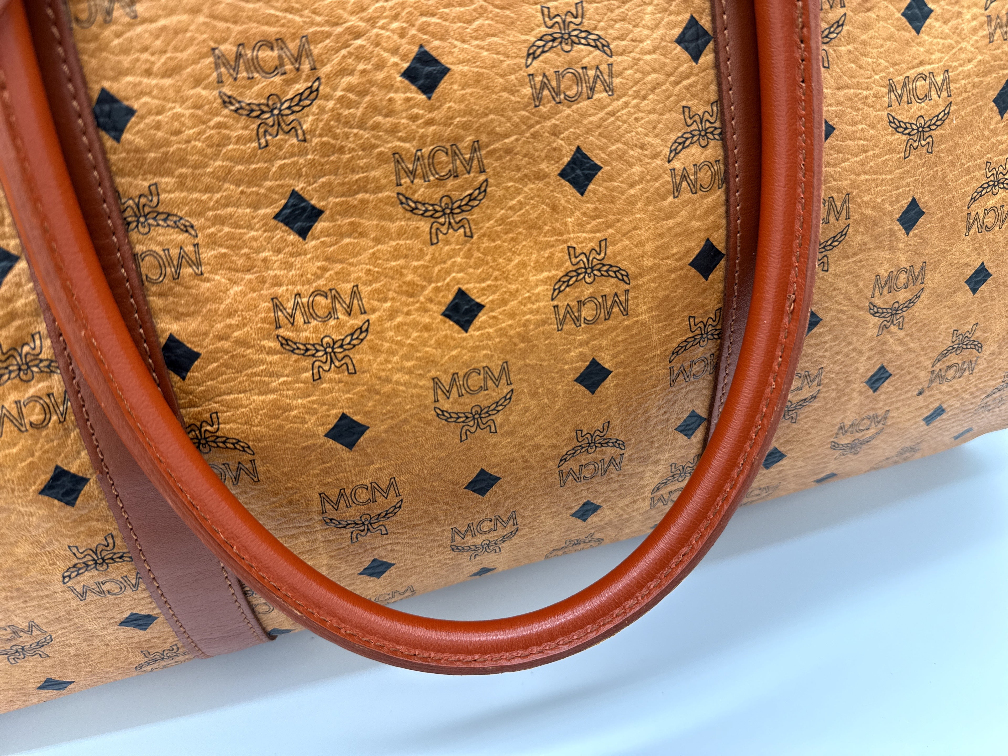 MCM Logogram Visetos Boston Bag – Brown/Gold (SKU: 121348)