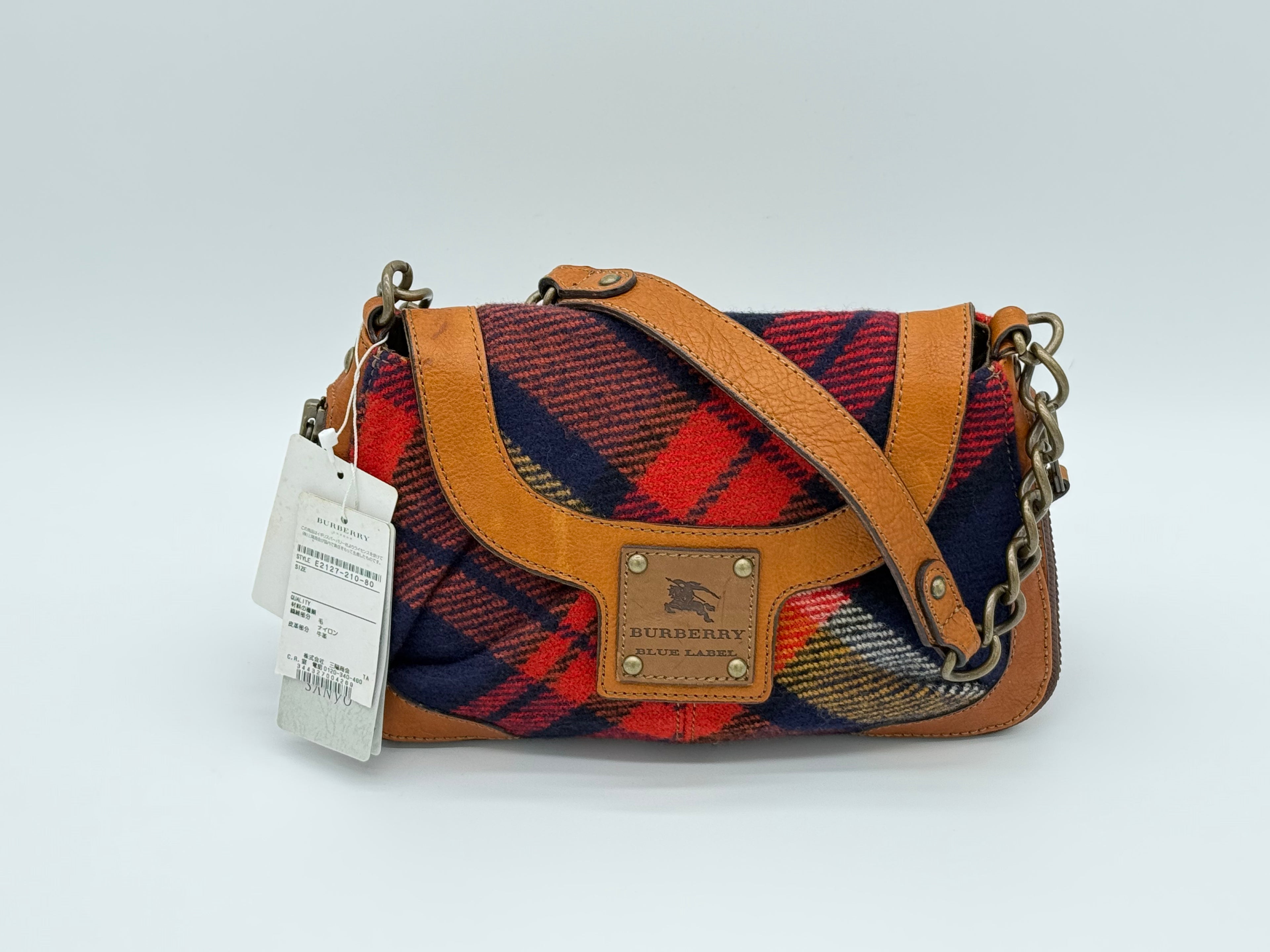 Burberry Nova Check Blue Label Shoulder Bag – Red Wool (SKU: 145519)