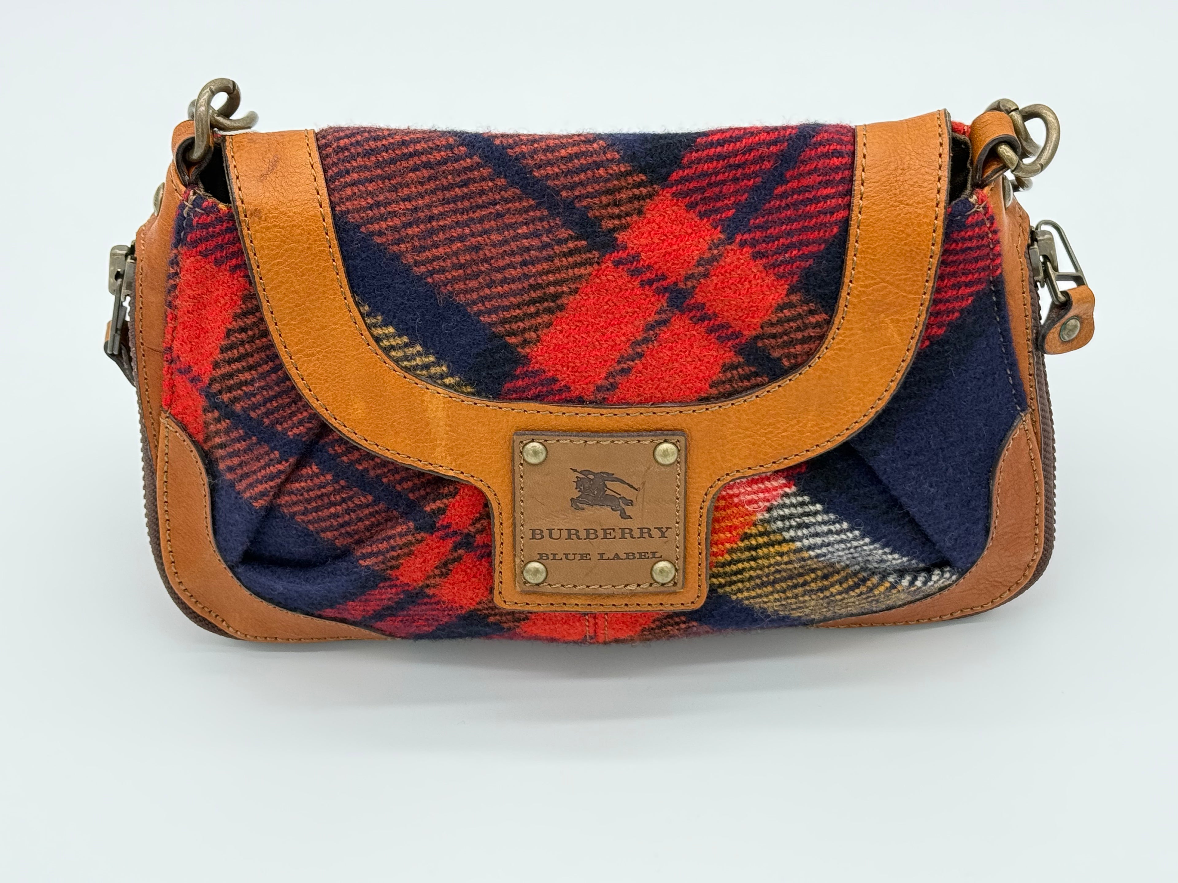 Burberry Nova Check Blue Label Shoulder Bag – Red Wool (SKU: 145519)