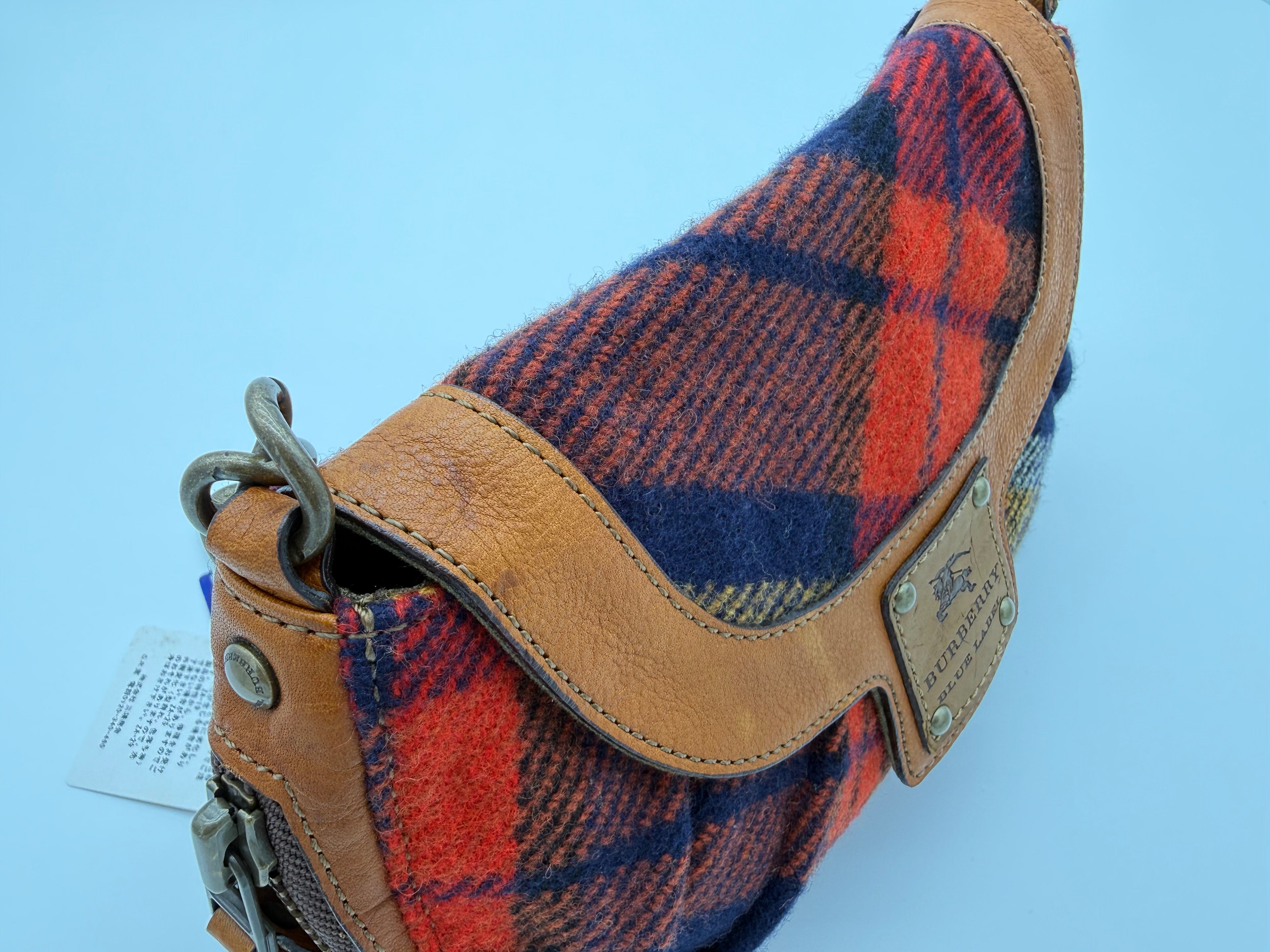Burberry Nova Check Blue Label Shoulder Bag – Red Wool (SKU: 145519)