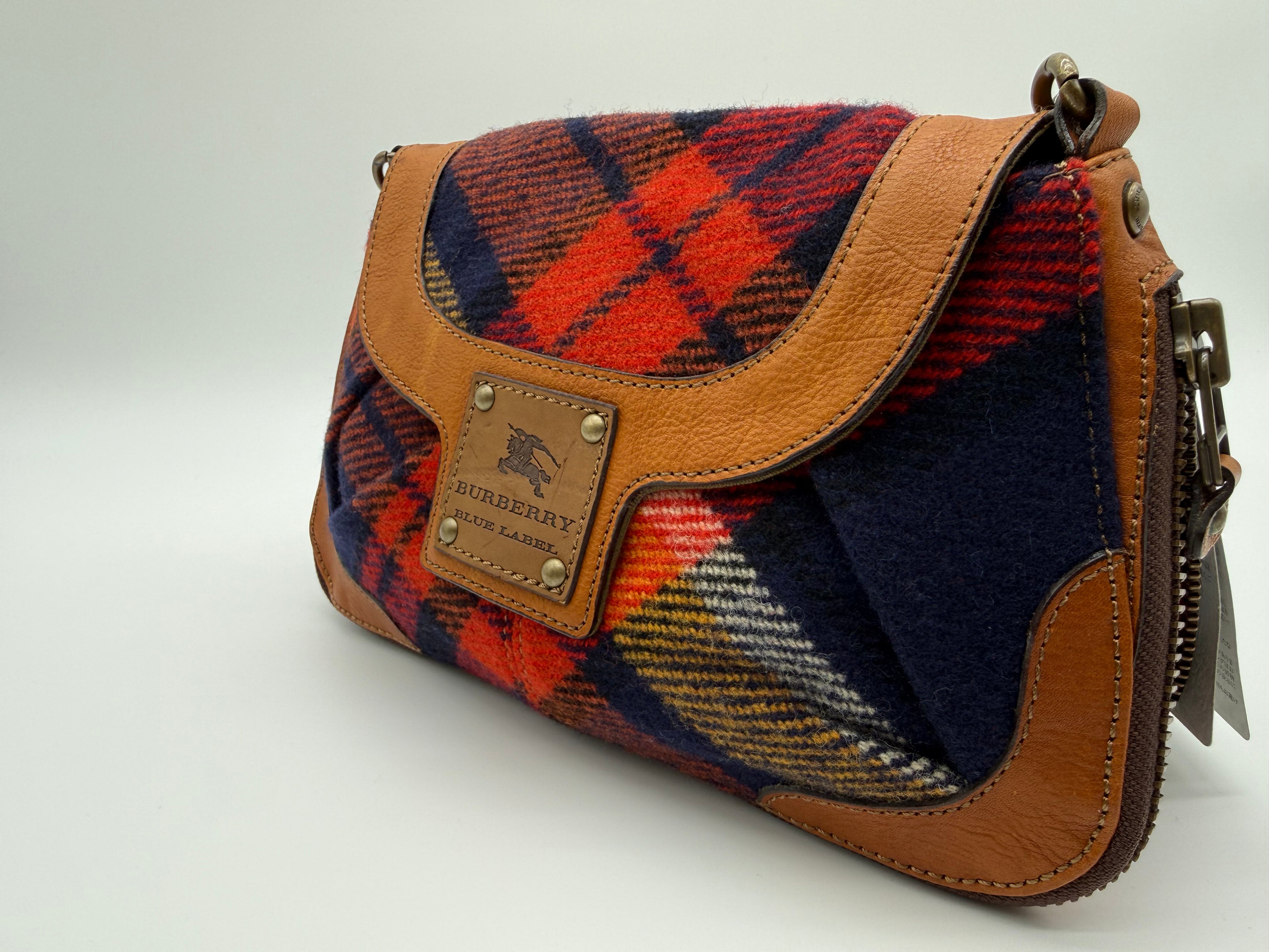Burberry Nova Check Blue Label Shoulder Bag – Red Wool (SKU: 145519)
