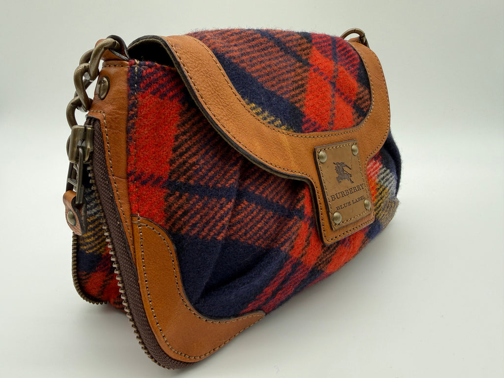 Burberry Nova Check Blue Label Shoulder Bag – Red Wool (SKU: 145519)