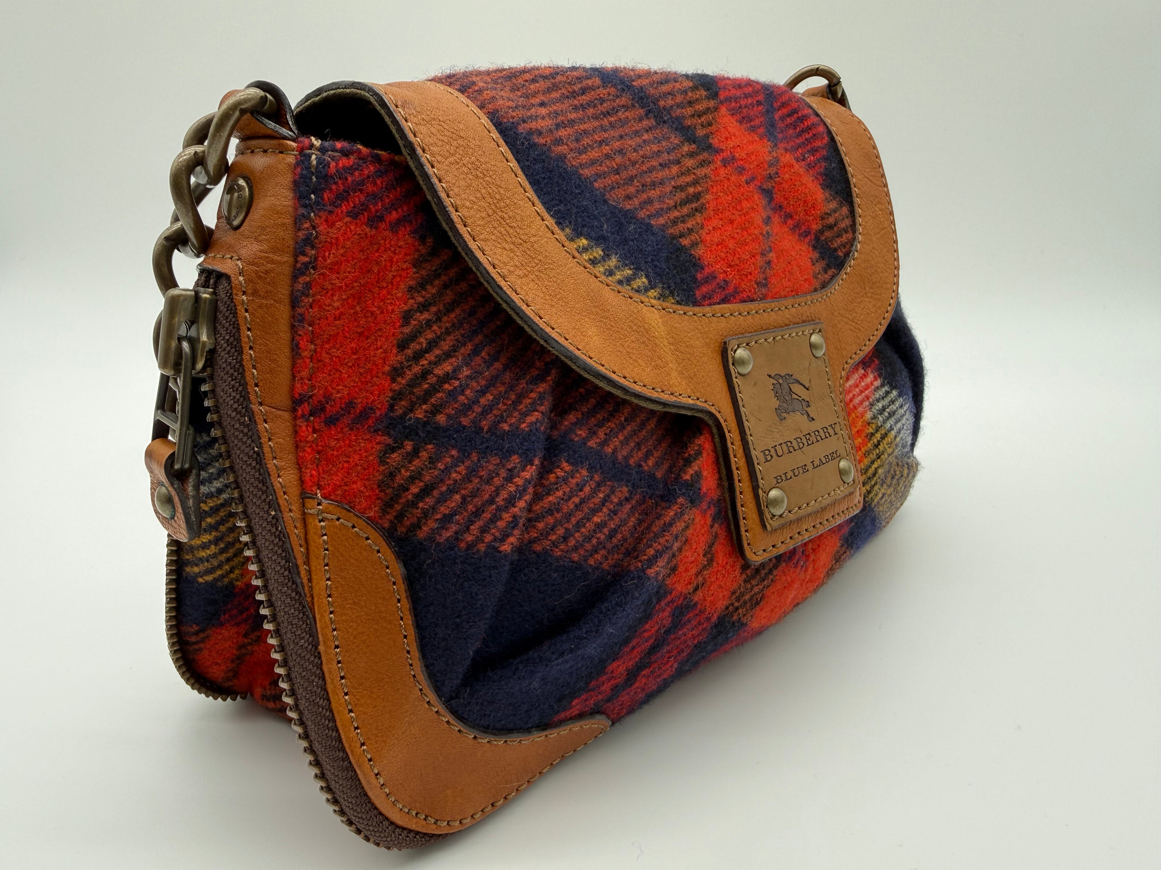 Burberry Nova Check Blue Label Shoulder Bag – Red Wool (SKU: 145519)