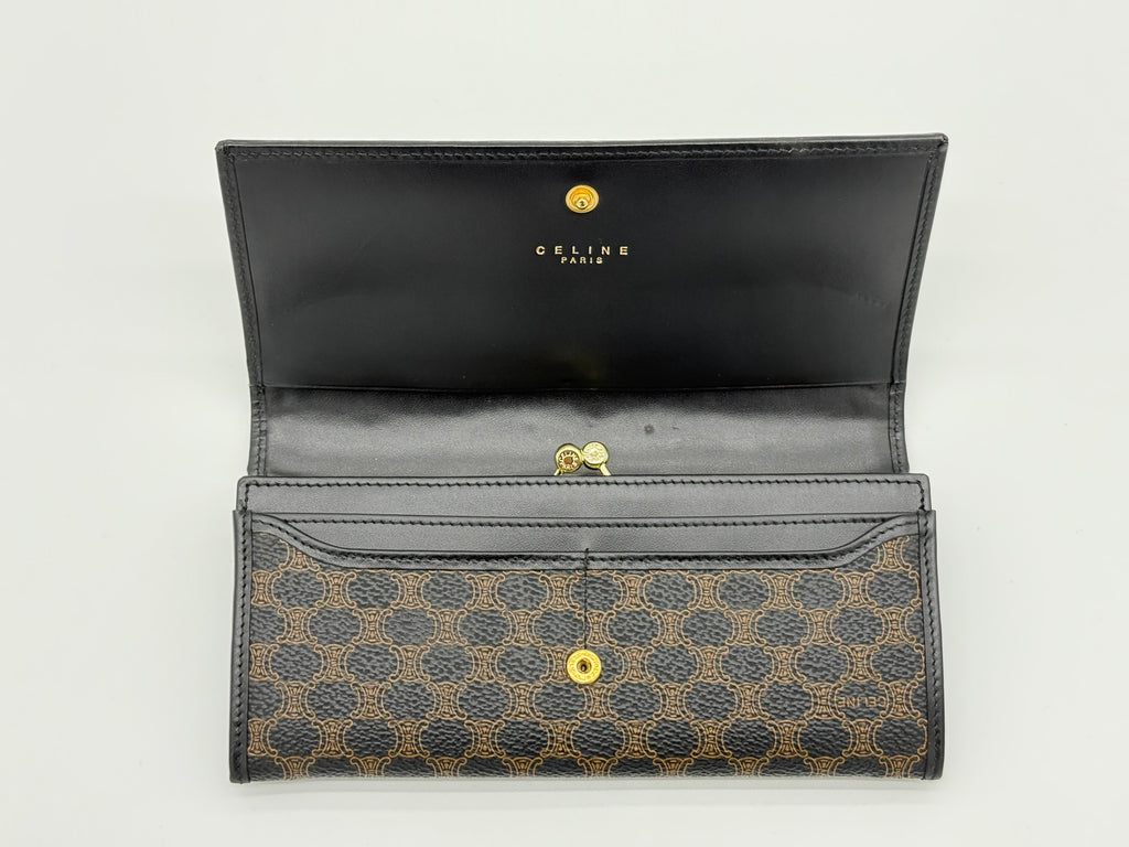 Celine Macadam Canvas Long Wallet – Black PVC Leather (SKU: am9298V)