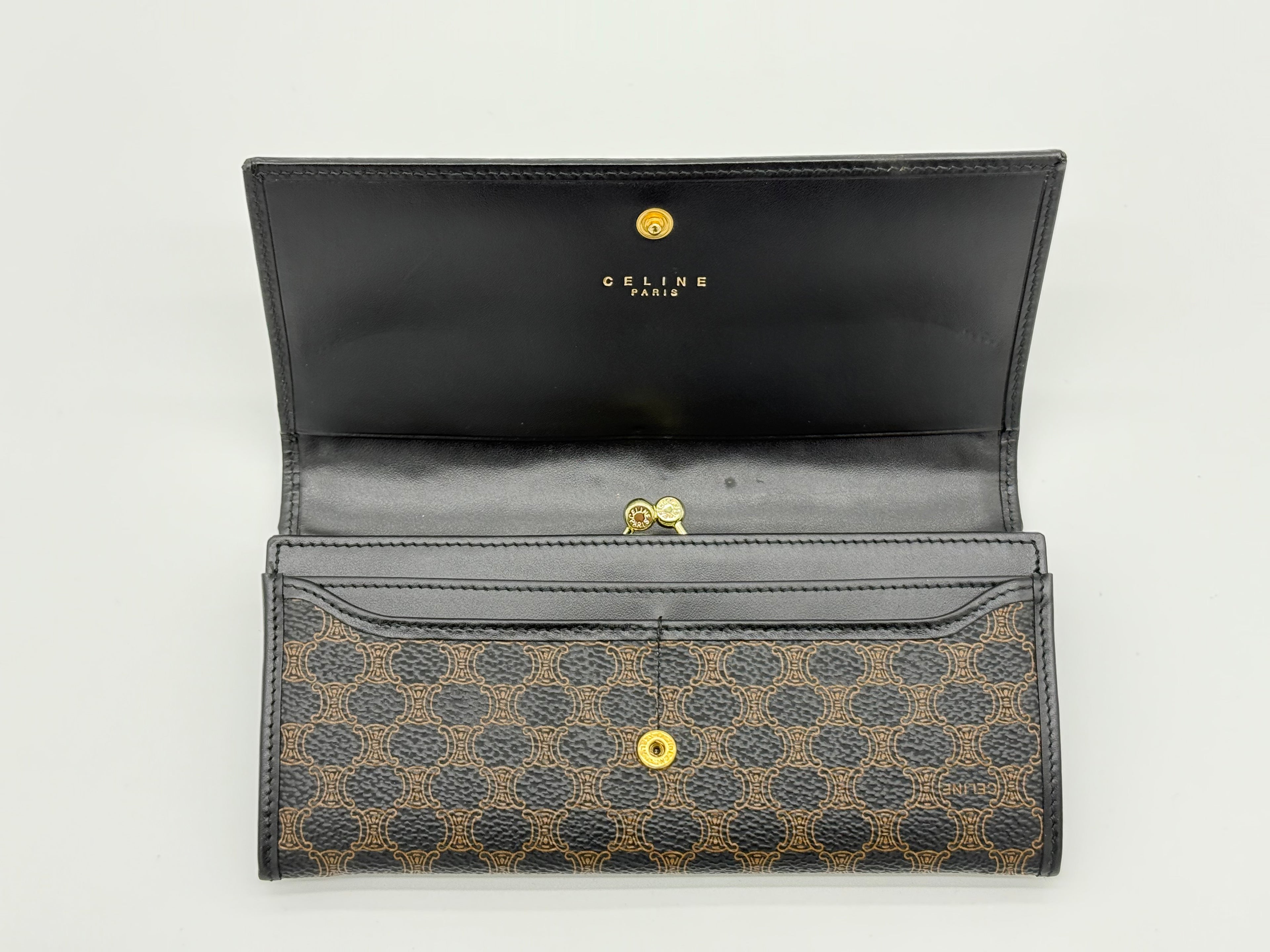 Celine Macadam Canvas Long Wallet – Black PVC Leather (SKU: am9298V)