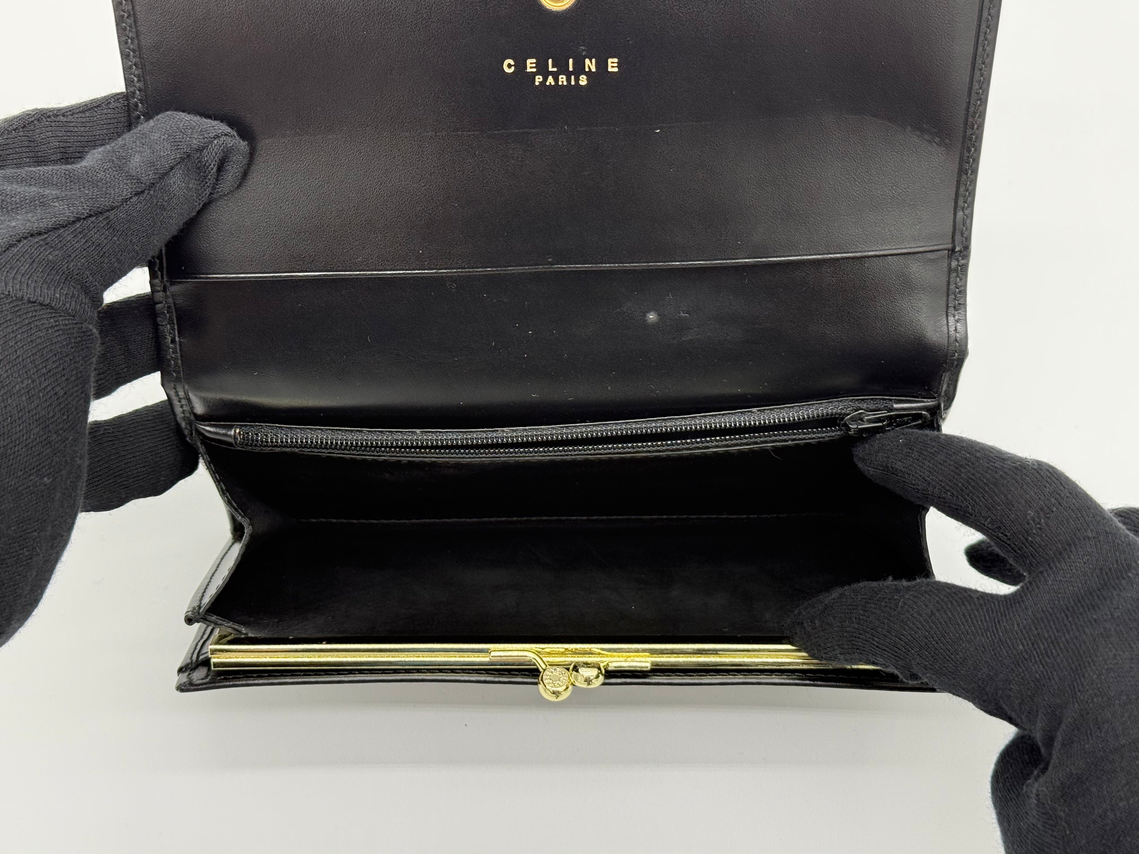 Celine Macadam Canvas Long Wallet – Black PVC Leather (SKU: am9298V)