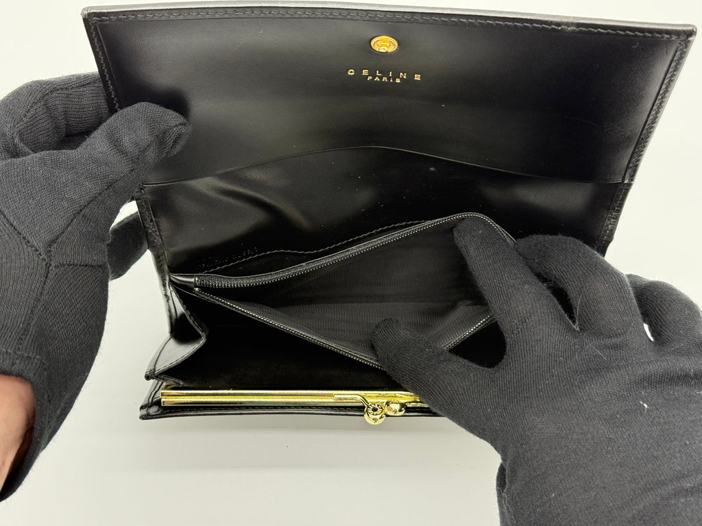 Celine Macadam Canvas Long Wallet – Black PVC Leather (SKU: am9298V)