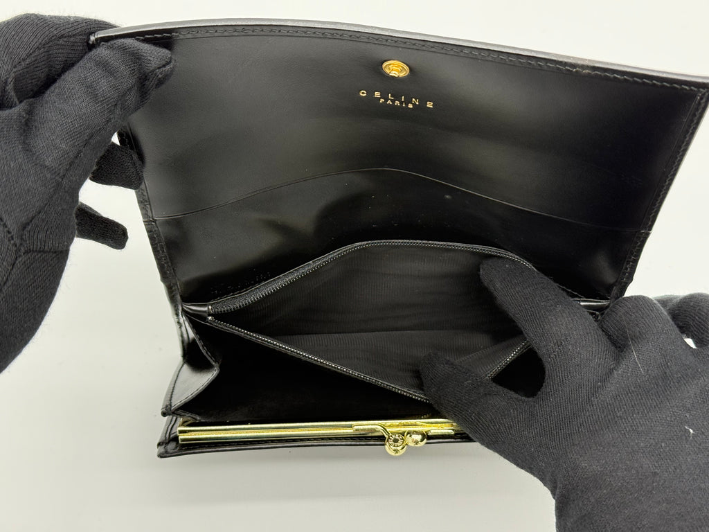 Celine Macadam Canvas Long Wallet – Black PVC Leather (SKU: am9298V)