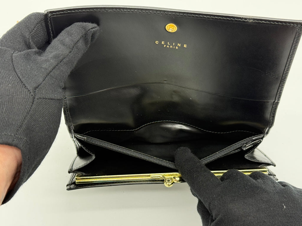 Celine Macadam Canvas Long Wallet – Black PVC Leather (SKU: am9298V)