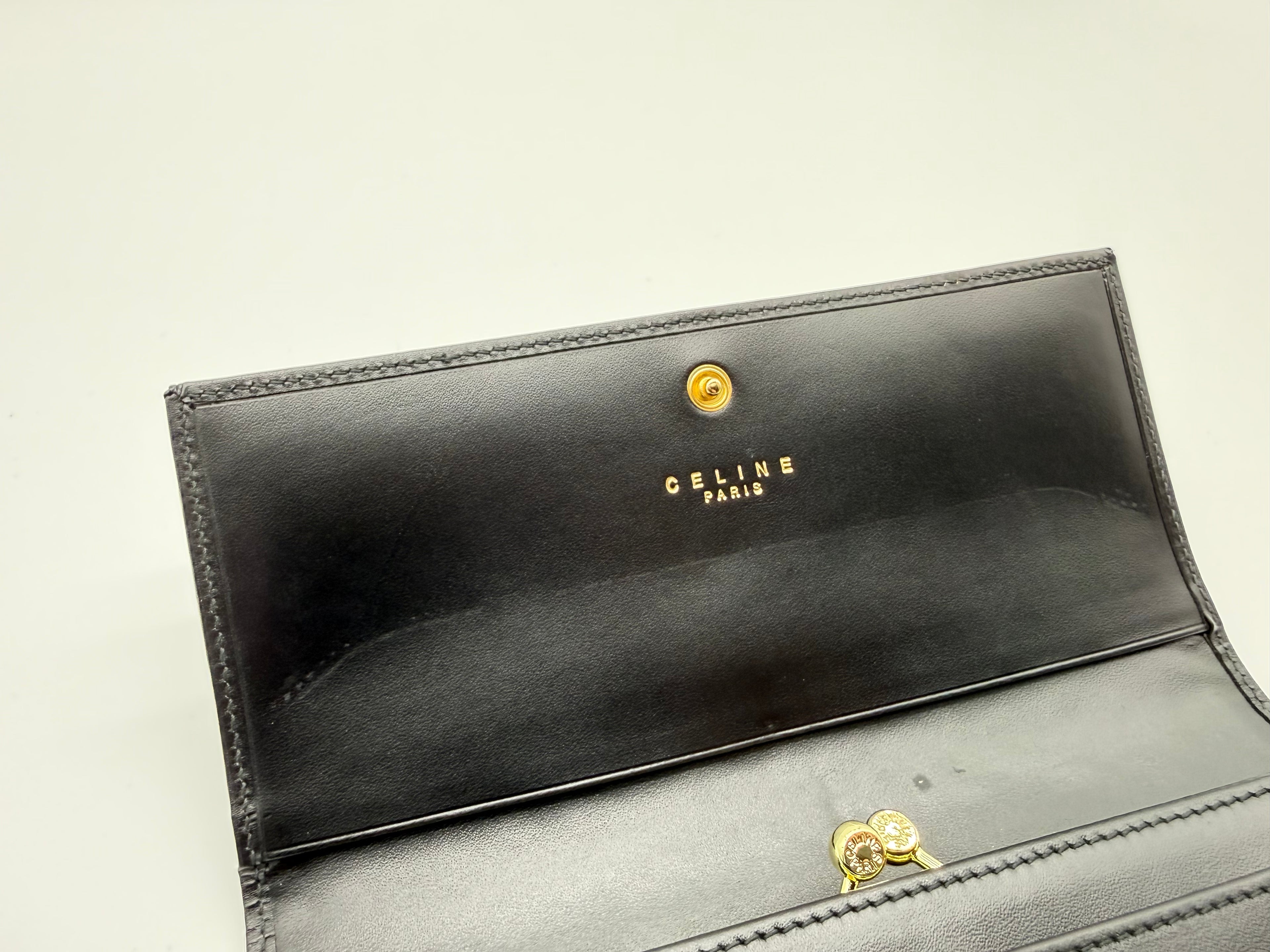 Celine Macadam Canvas Long Wallet – Black PVC Leather (SKU: am9298V)