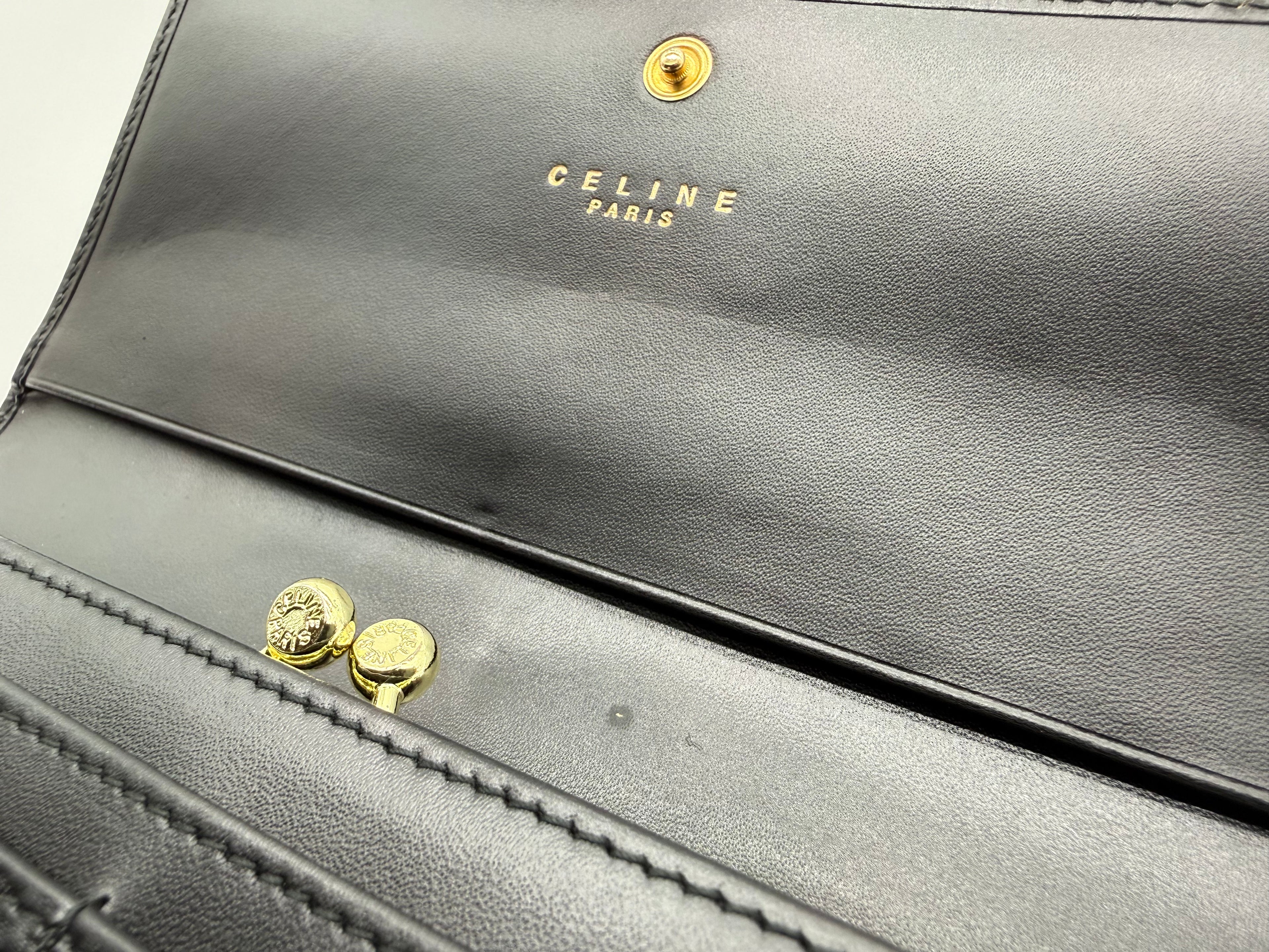 Celine Macadam Canvas Long Wallet – Black PVC Leather (SKU: am9298V)