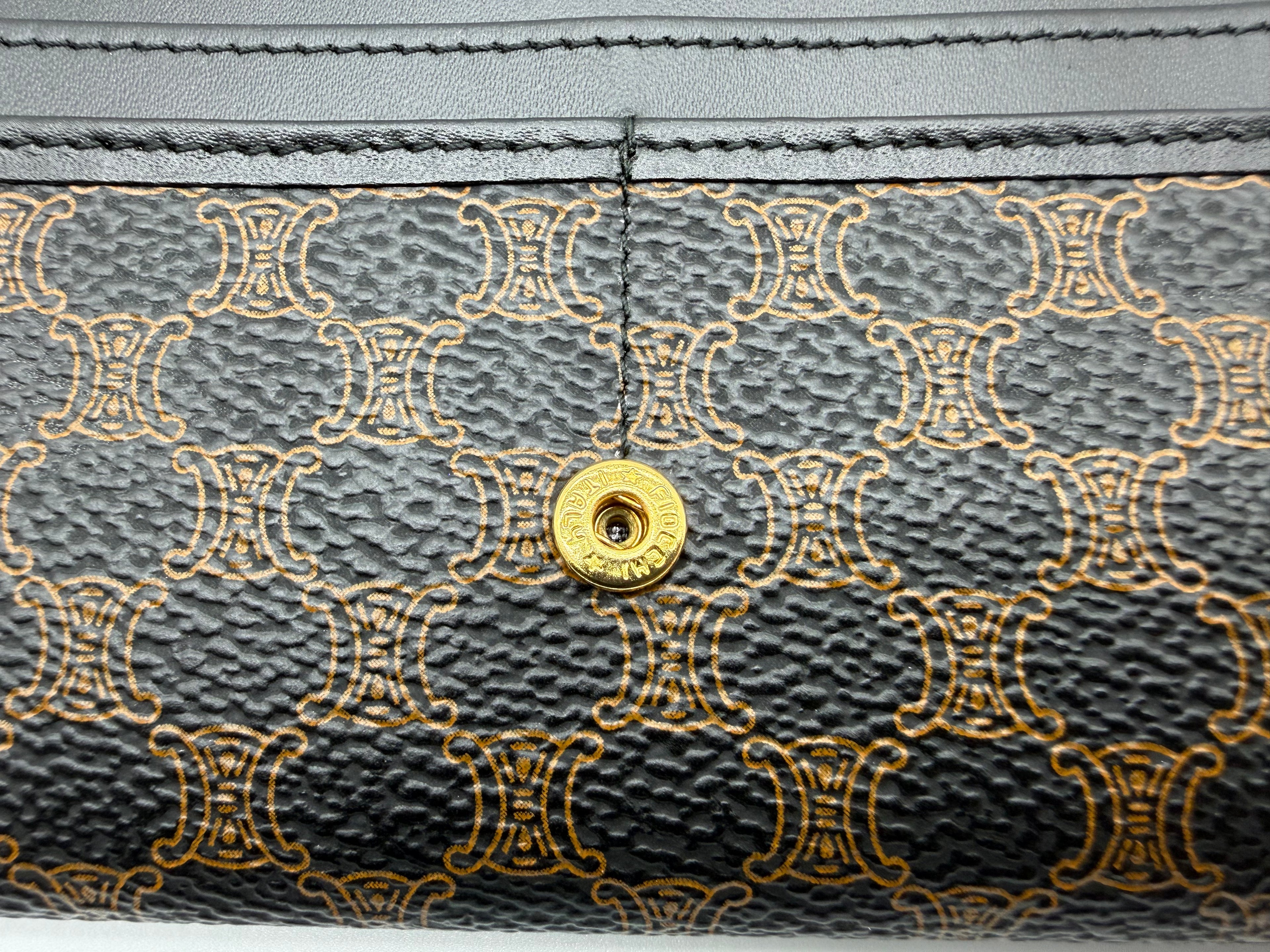 Celine Macadam Canvas Long Wallet – Black PVC Leather (SKU: am9298V)