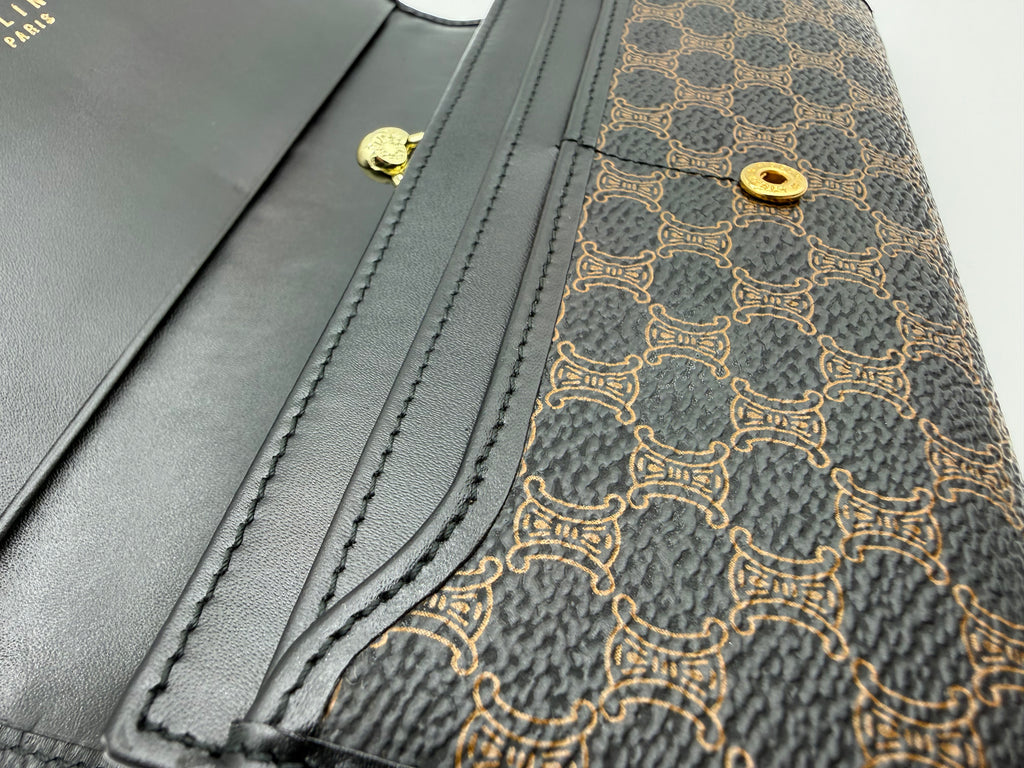 Celine Macadam Canvas Long Wallet – Black PVC Leather (SKU: am9298V)