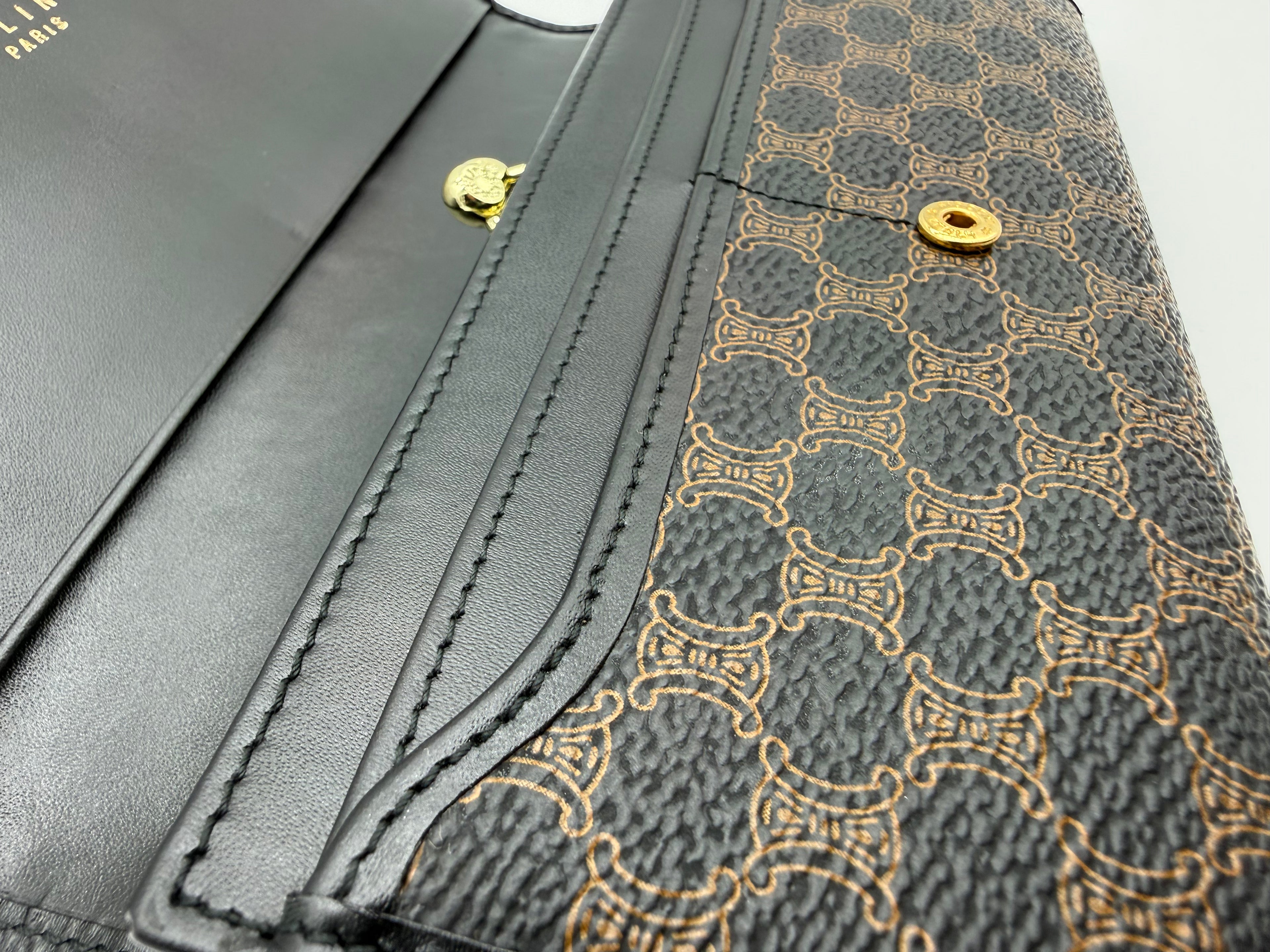 Celine Macadam Canvas Long Wallet – Black PVC Leather (SKU: am9298V)