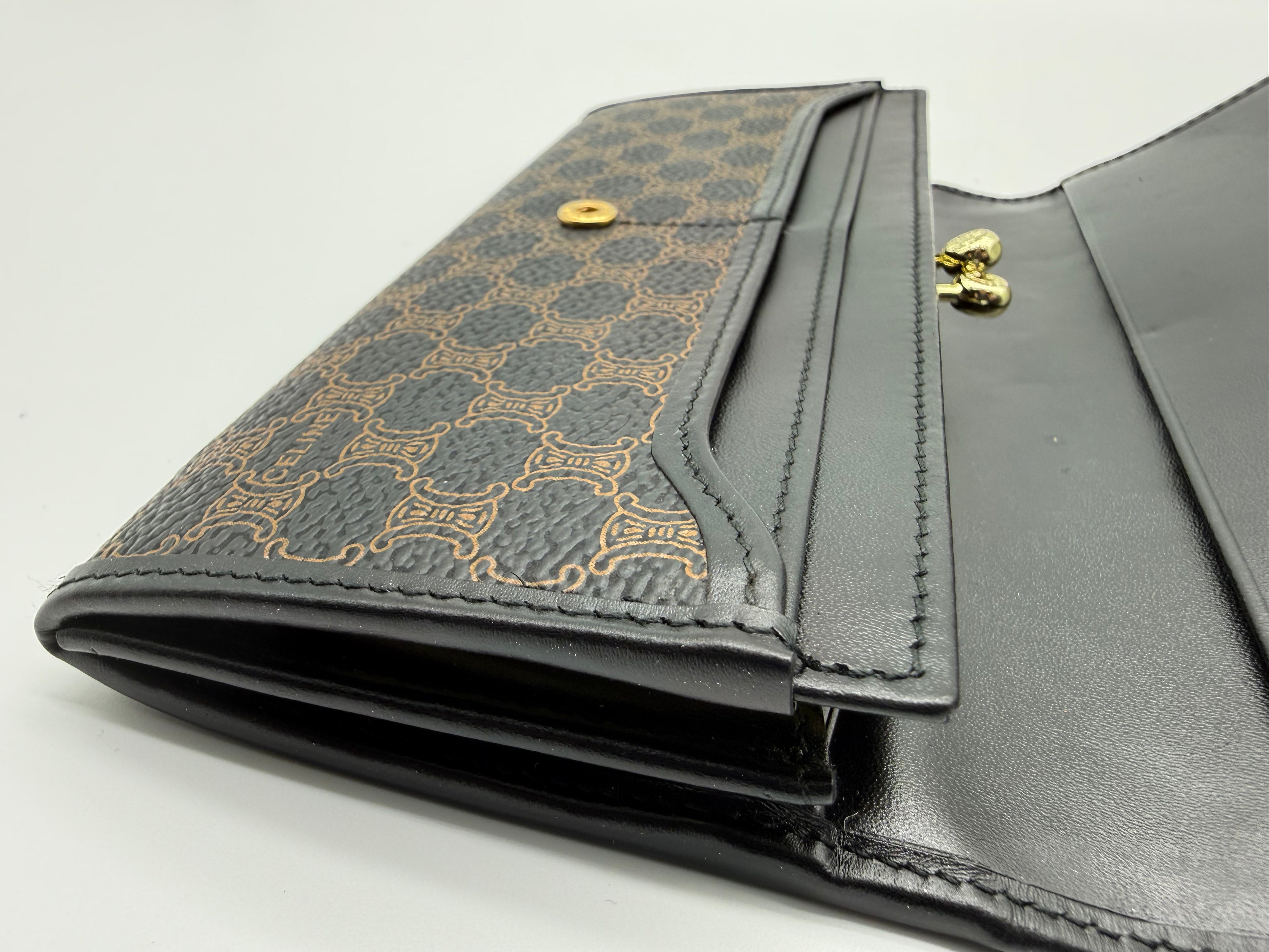 Celine Macadam Canvas Long Wallet – Black PVC Leather (SKU: am9298V)