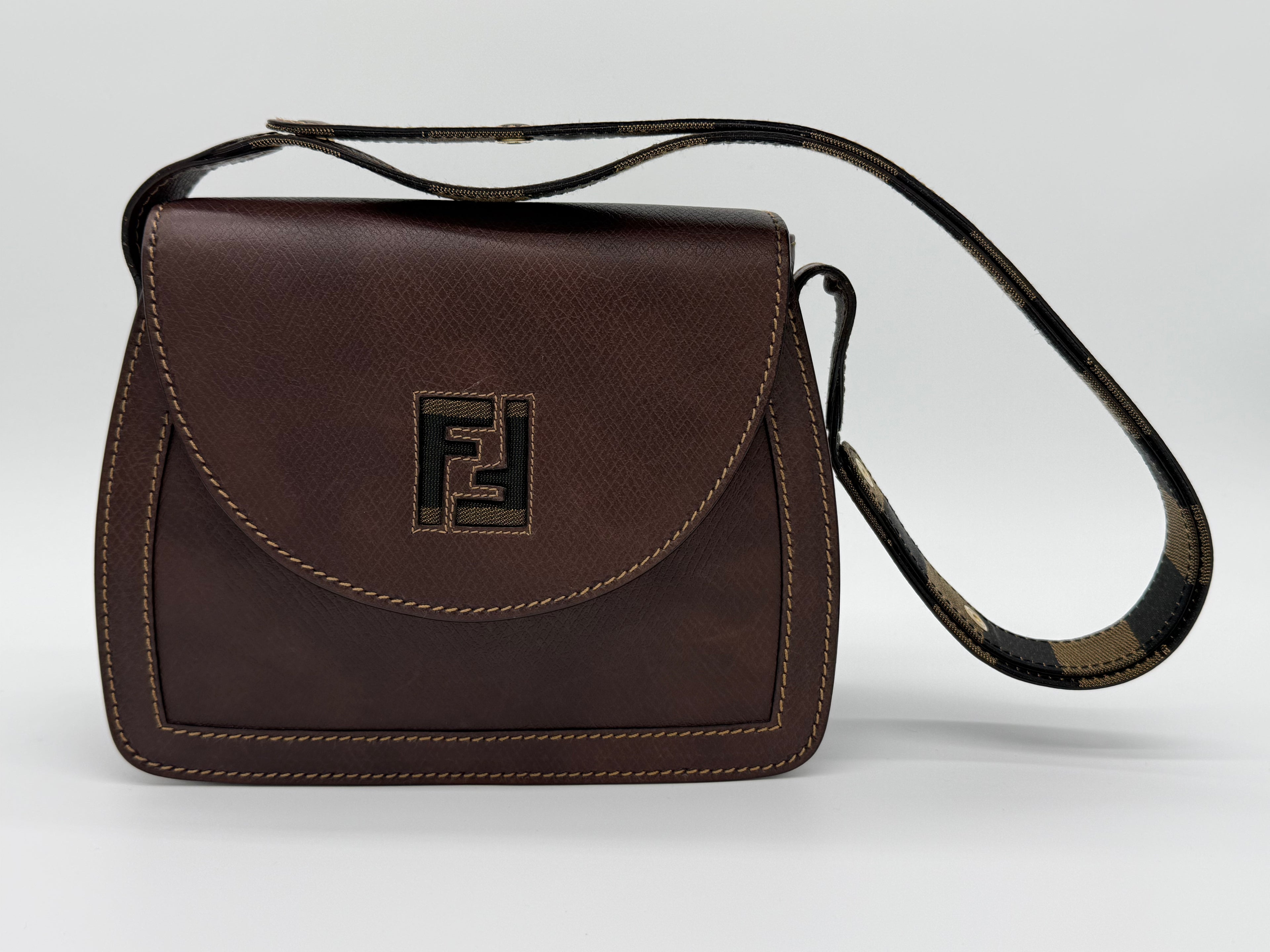 Fendi Leather Shoulder Bag – Brown & Gold (SKU: 148864V)