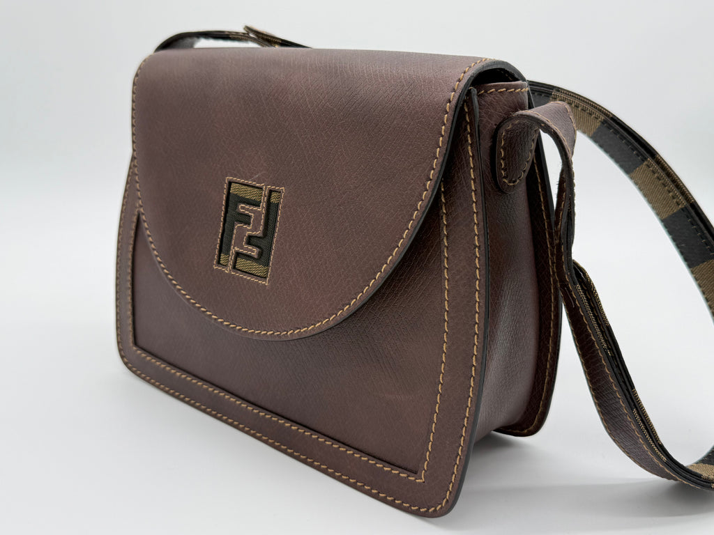 Fendi Leather Shoulder Bag – Brown & Gold (SKU: 148864V)