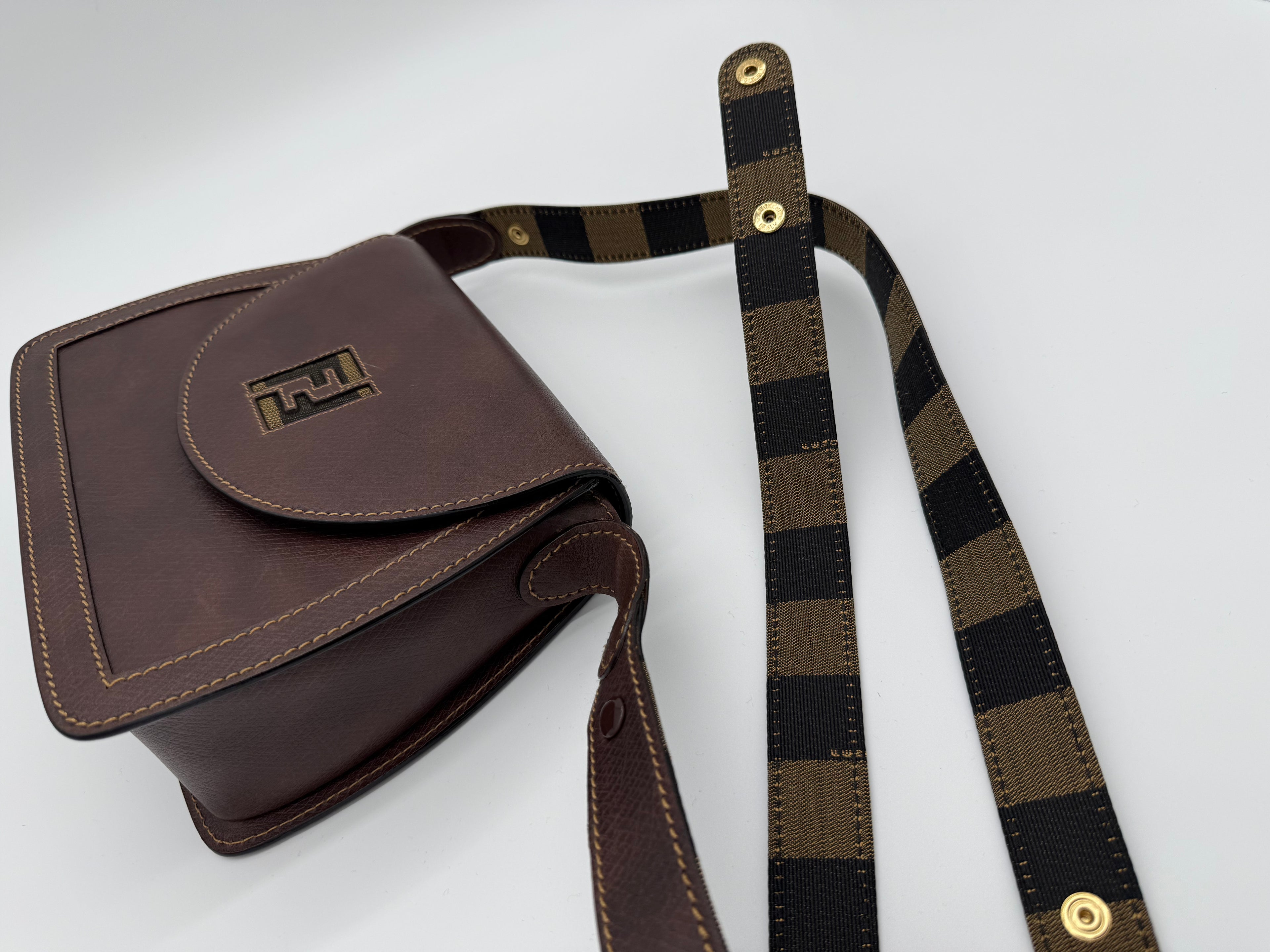 Fendi Leather Shoulder Bag – Brown & Gold (SKU: 148864V)