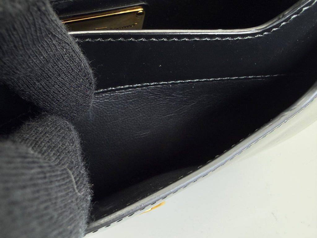 Salvatore Ferragamo Vara Shoulder Bag – Black Leather with Gold Hardware (SKU: gh921)