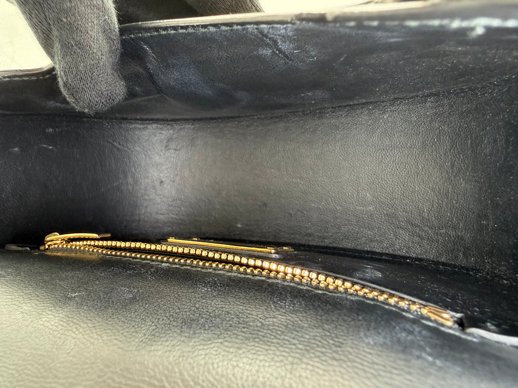 Salvatore Ferragamo Vara Shoulder Bag – Black Leather with Gold Hardware (SKU: gh921)