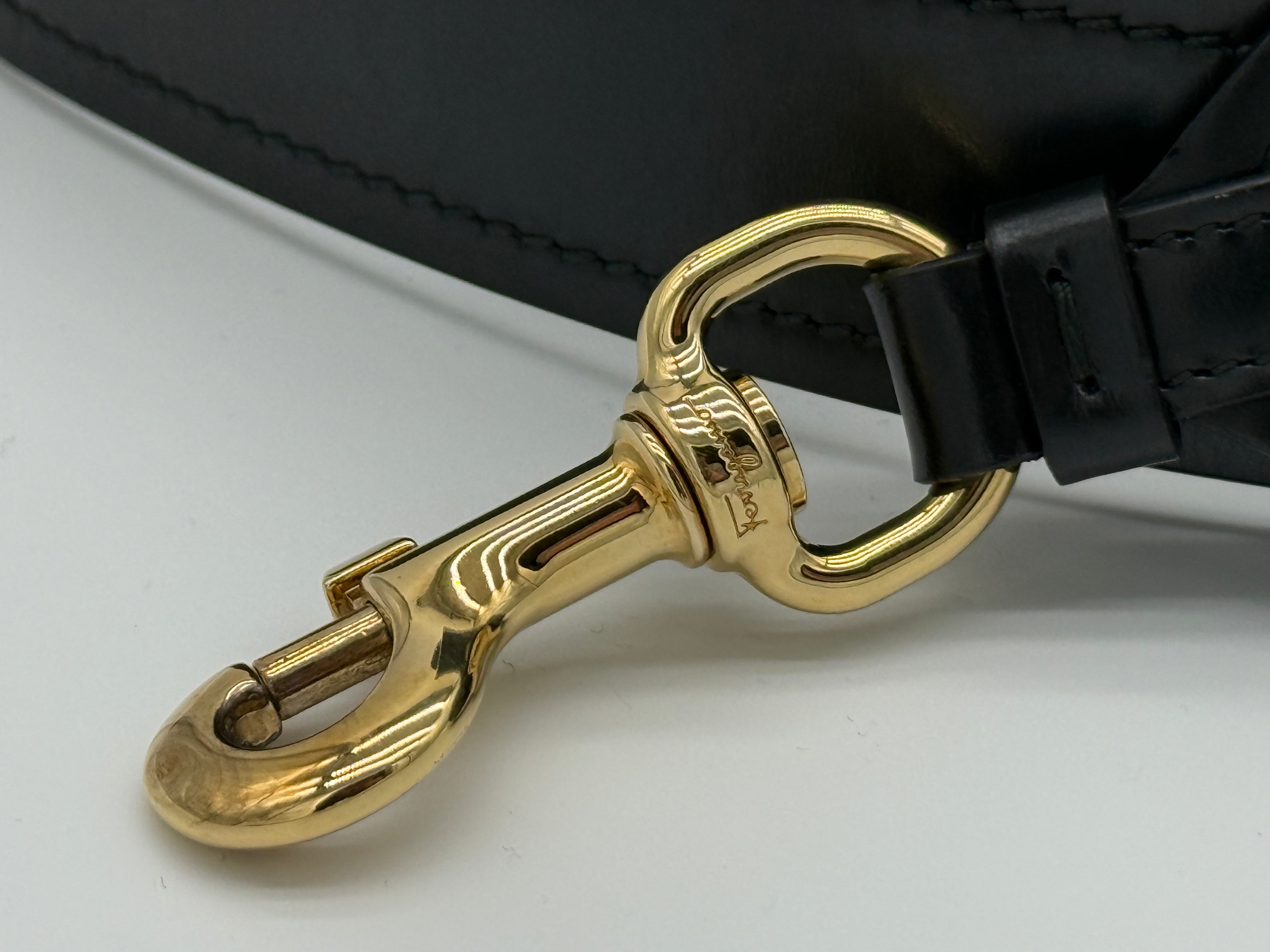 Salvatore Ferragamo Vara Shoulder Bag – Black Leather with Gold Hardware (SKU: gh921)