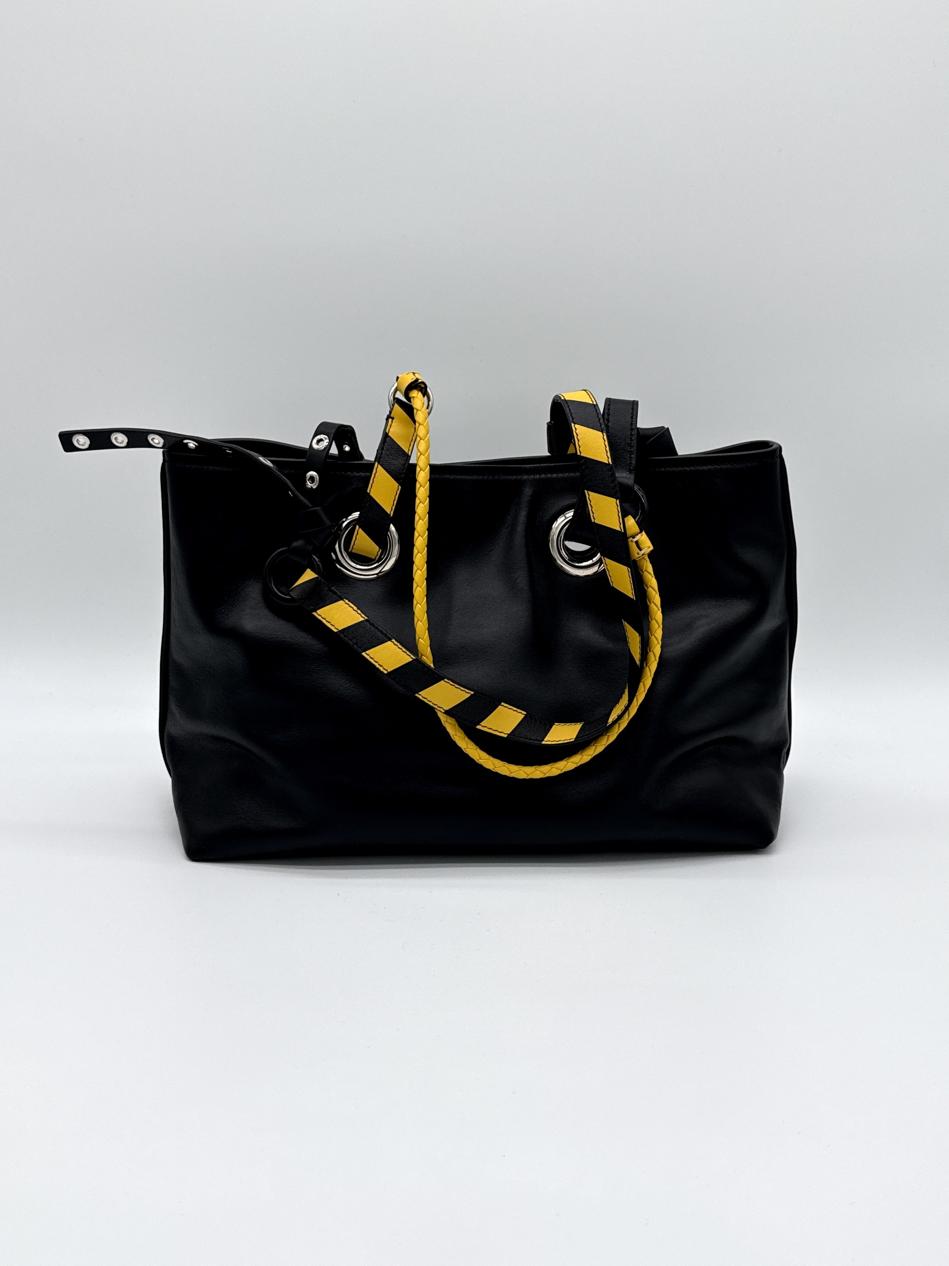 Miu Miu Leather Tote Bag – Black with Silver Hardware (SKU: 145940V)