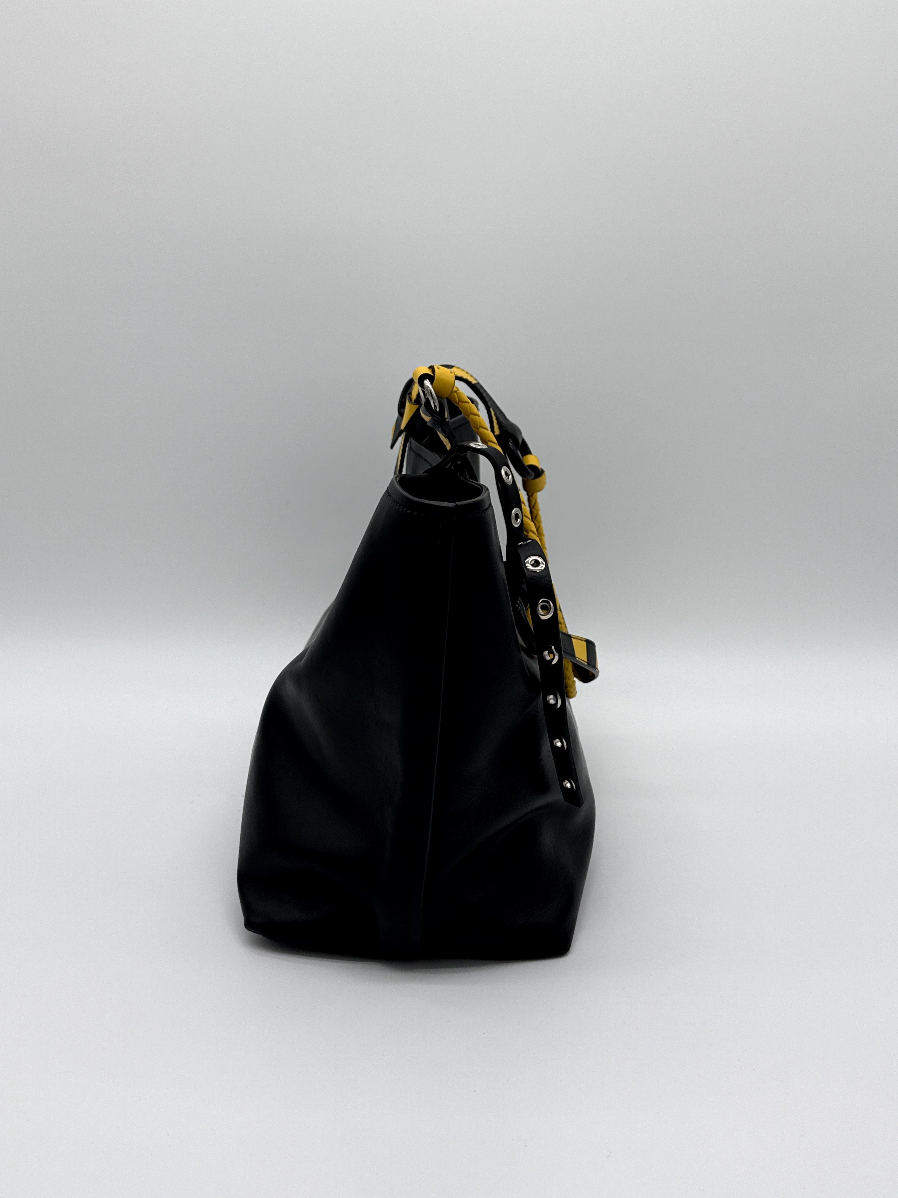 Miu Miu Leather Tote Bag – Black with Silver Hardware (SKU: 145940V)