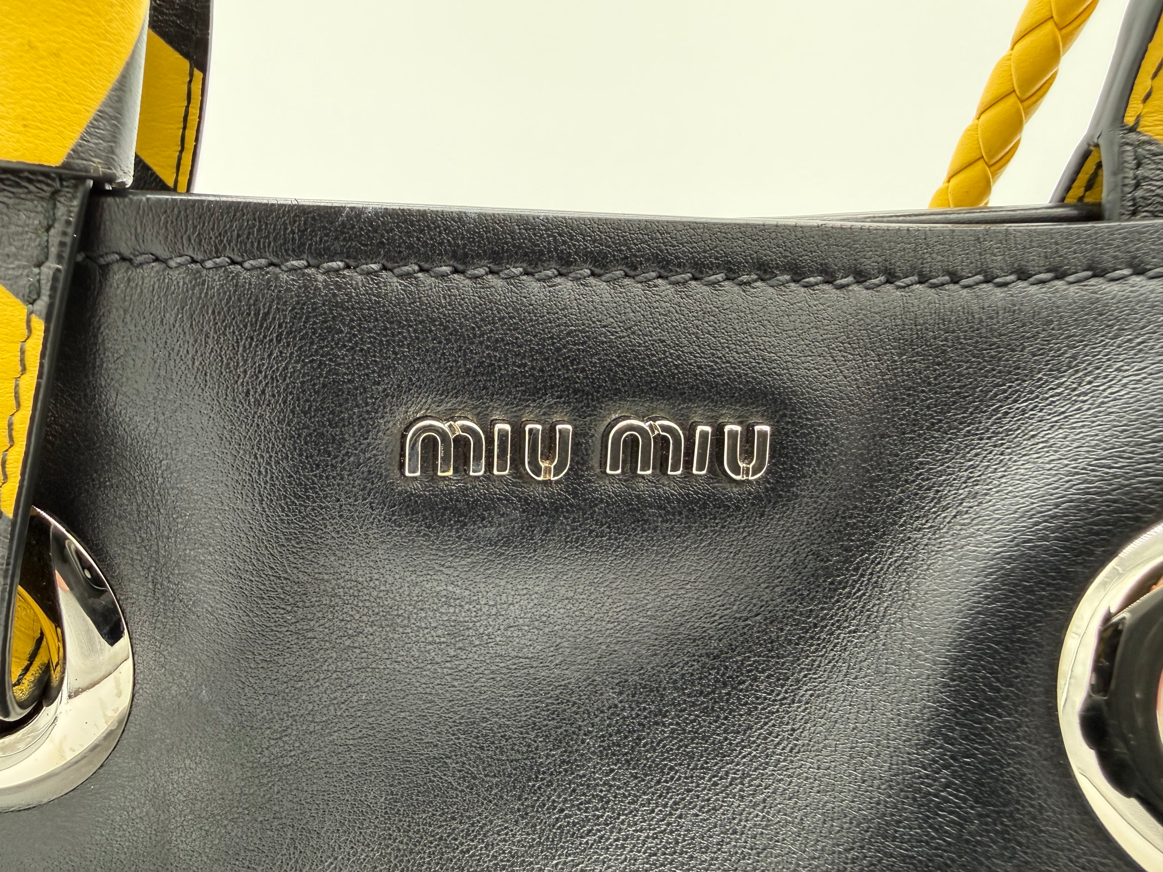 Miu Miu Leather Tote Bag – Black with Silver Hardware (SKU: 145940V)