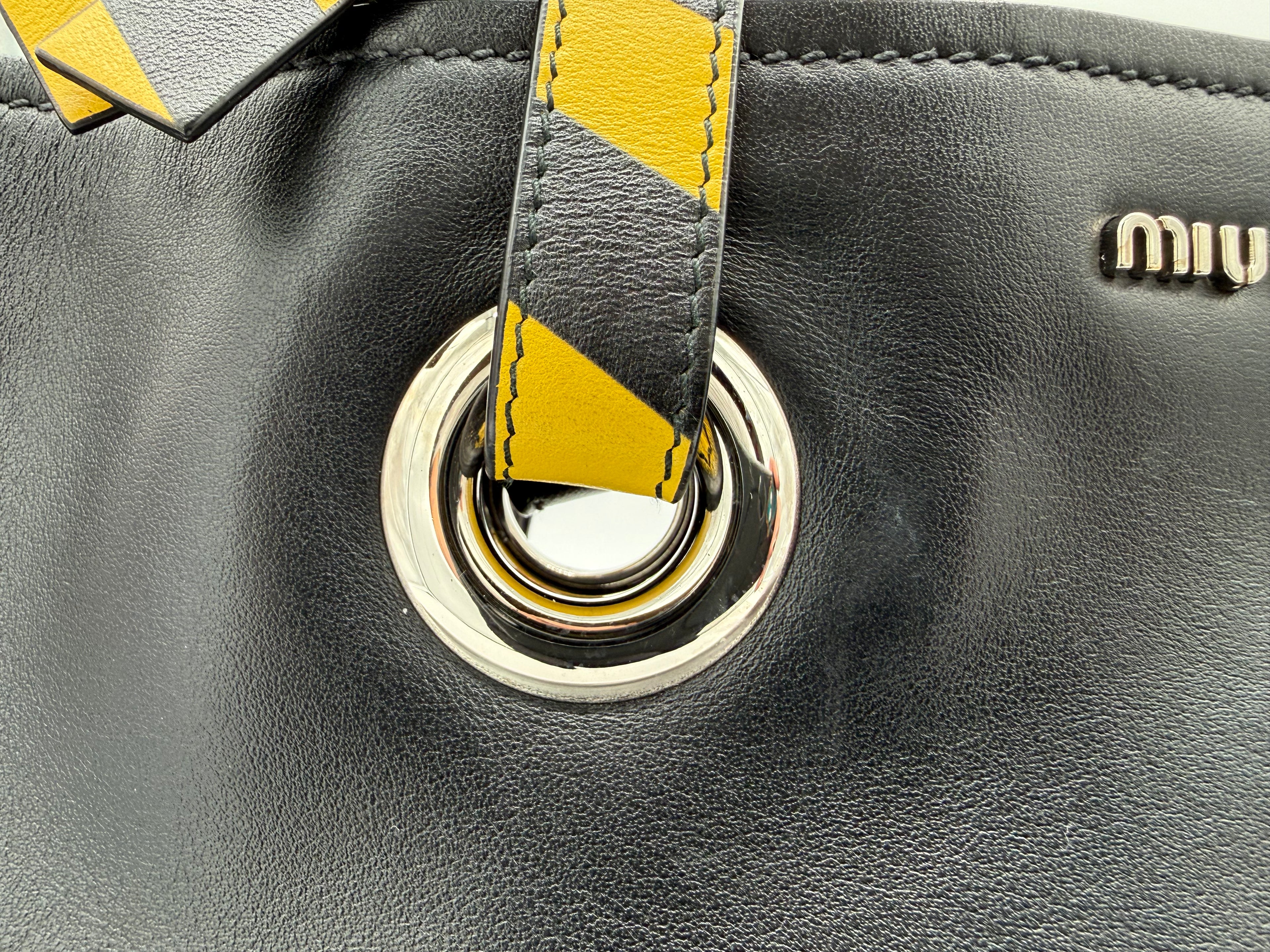 Miu Miu Leather Tote Bag – Black with Silver Hardware (SKU: 145940V)