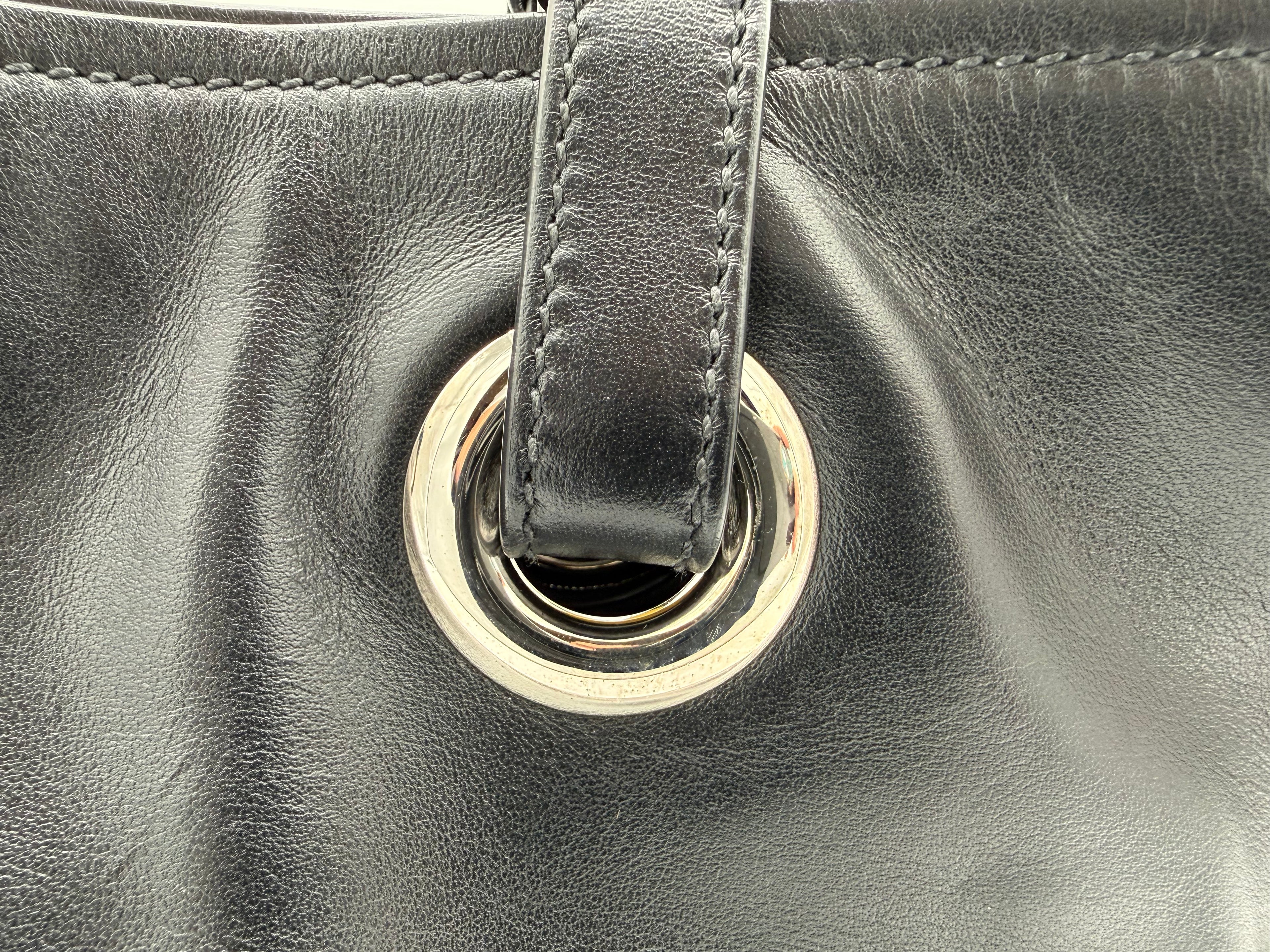 Miu Miu Leather Tote Bag – Black with Silver Hardware (SKU: 145940V)