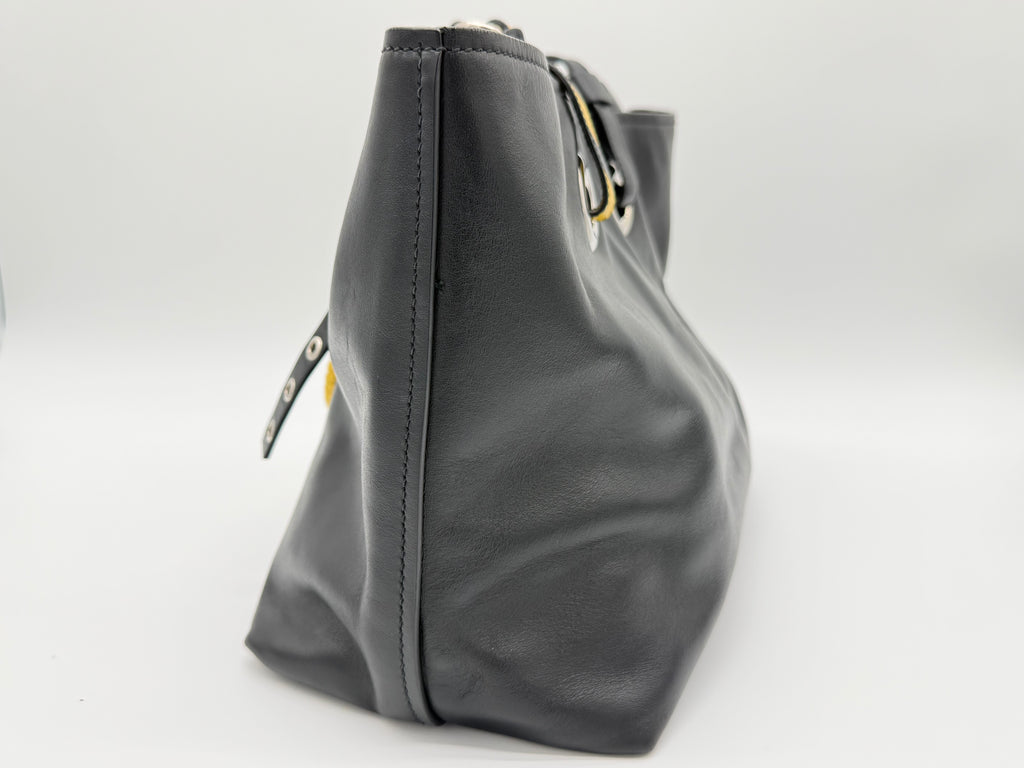 Miu Miu Leather Tote Bag – Black with Silver Hardware (SKU: 145940V)