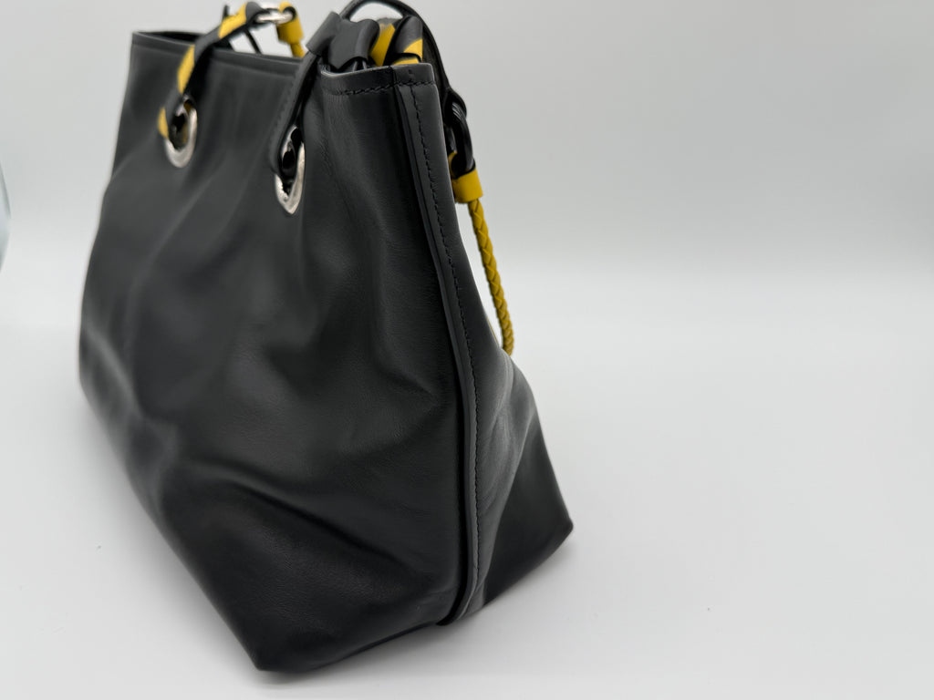 Miu Miu Leather Tote Bag – Black with Silver Hardware (SKU: 145940V)