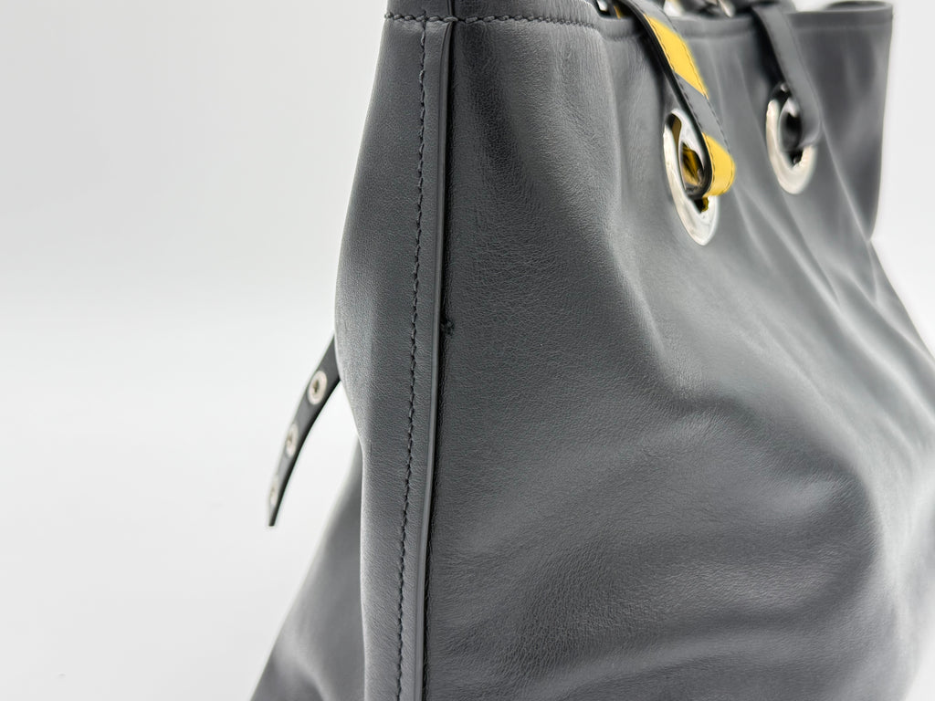 Miu Miu Leather Tote Bag – Black with Silver Hardware (SKU: 145940V)