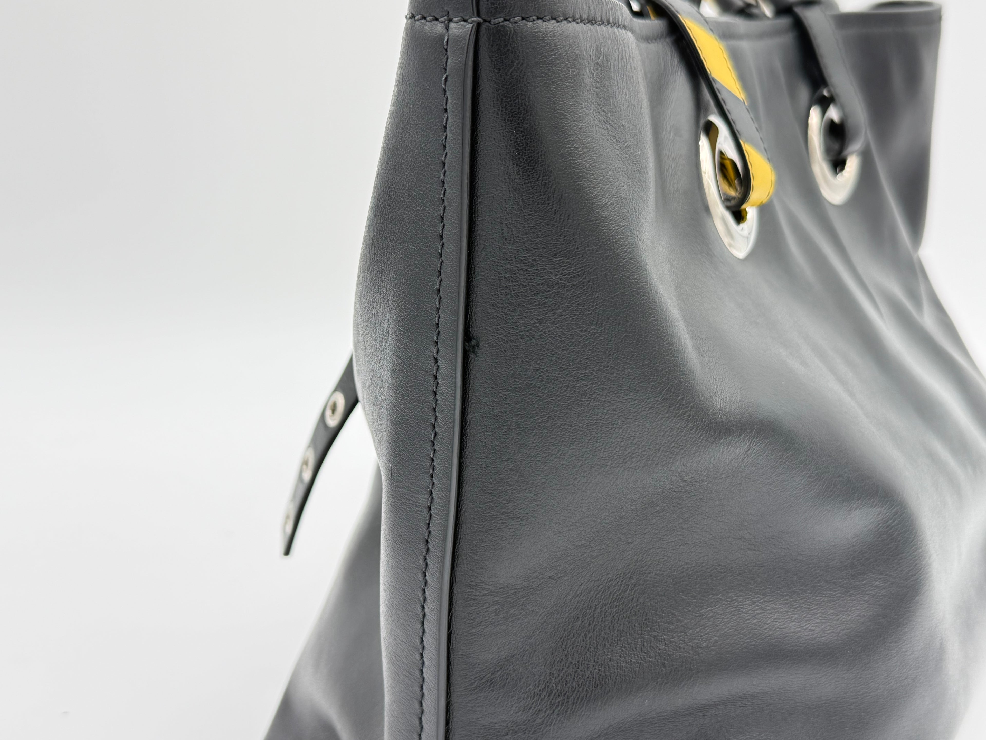 Miu Miu Leather Tote Bag – Black with Silver Hardware (SKU: 145940V)